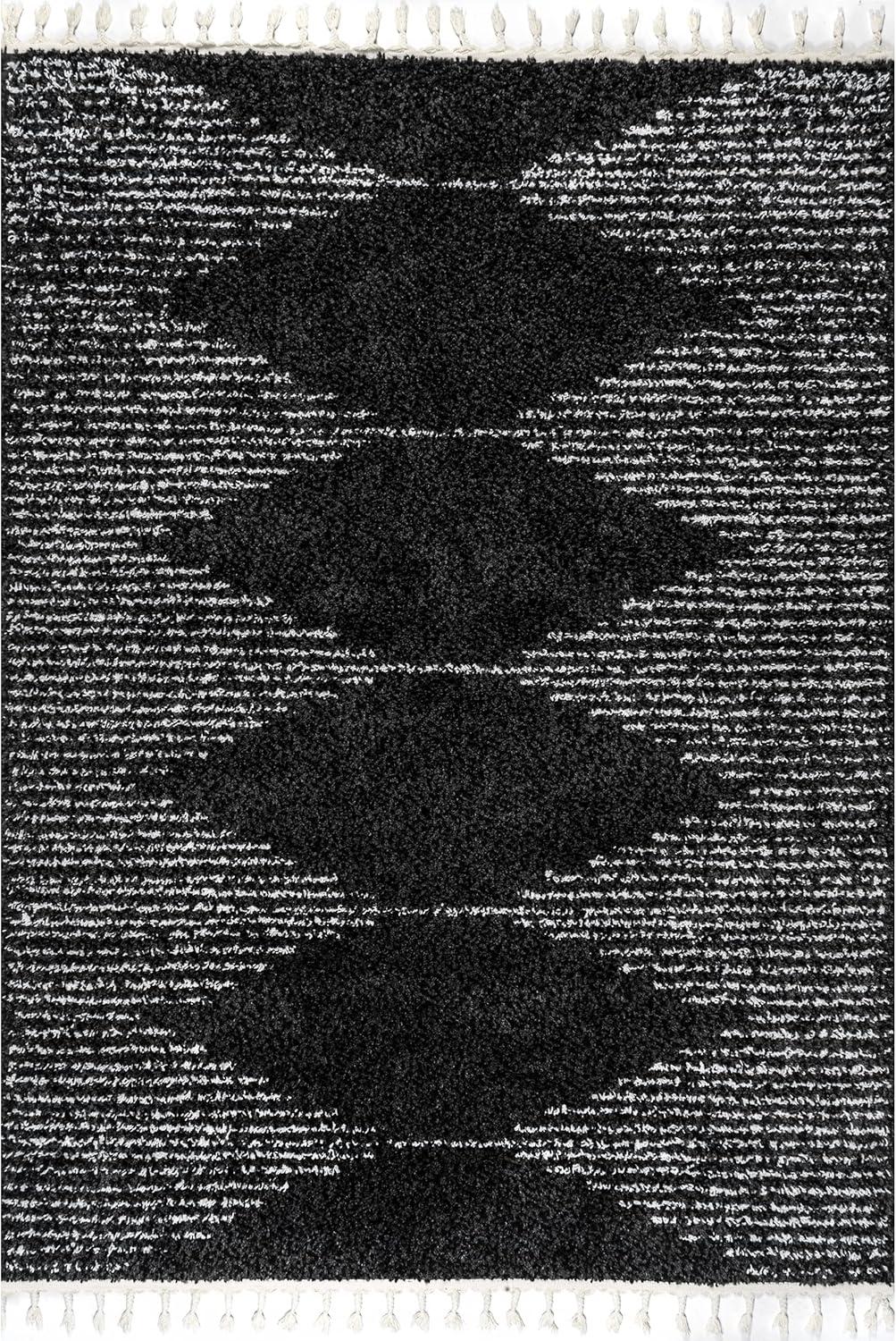 Nuloom Bria Geometric 4x6 Shag Indoor Area Rug for Living Room Bedroom Dining Room Nursery, Black/Ivory