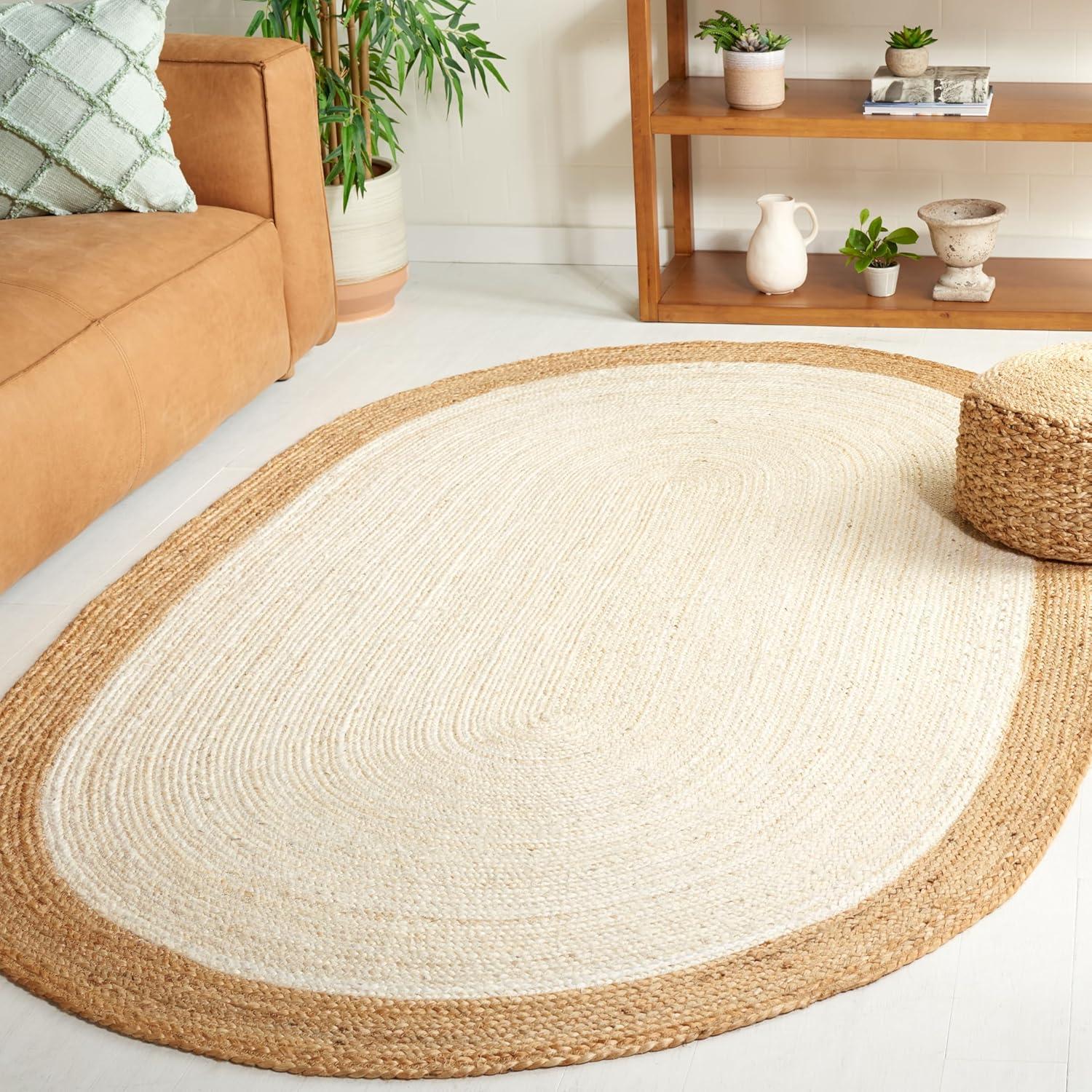 Natural Fiber NF801 Hand Woven Area Rug - Ivory/Natural - 4'x6' Oval - Safavieh.