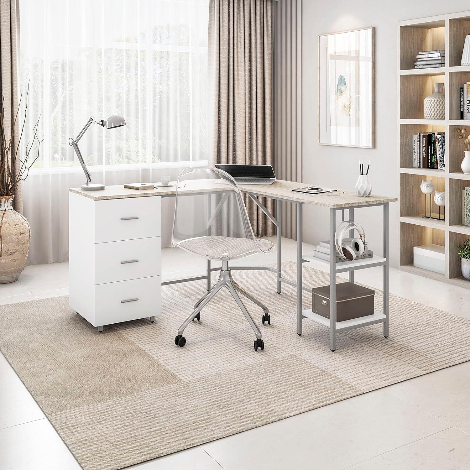 17 Stories Techni Mobili L-Shape Home Office Two-Tone Desk With Storage