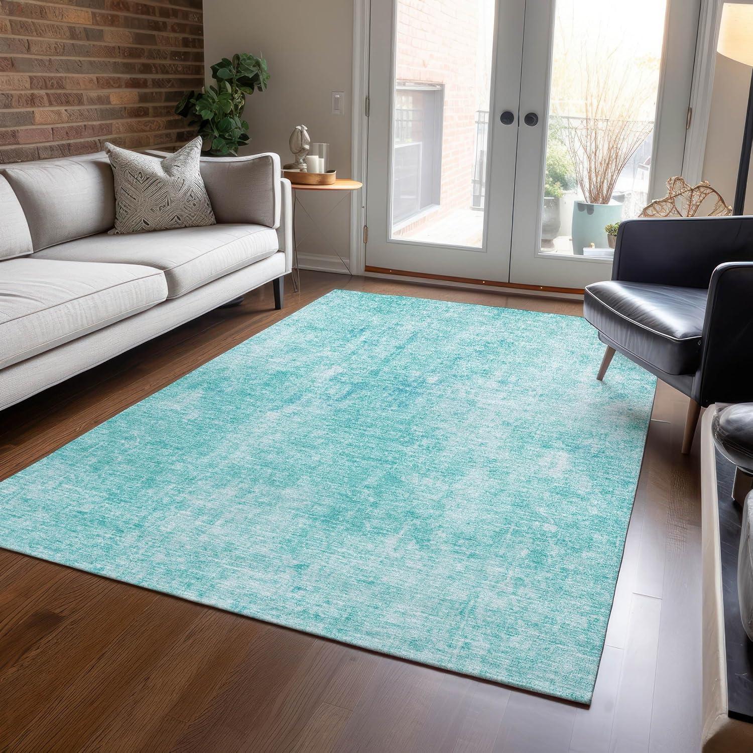 Teal Flat Woven Machine Washable Indoor Outdoor Rug