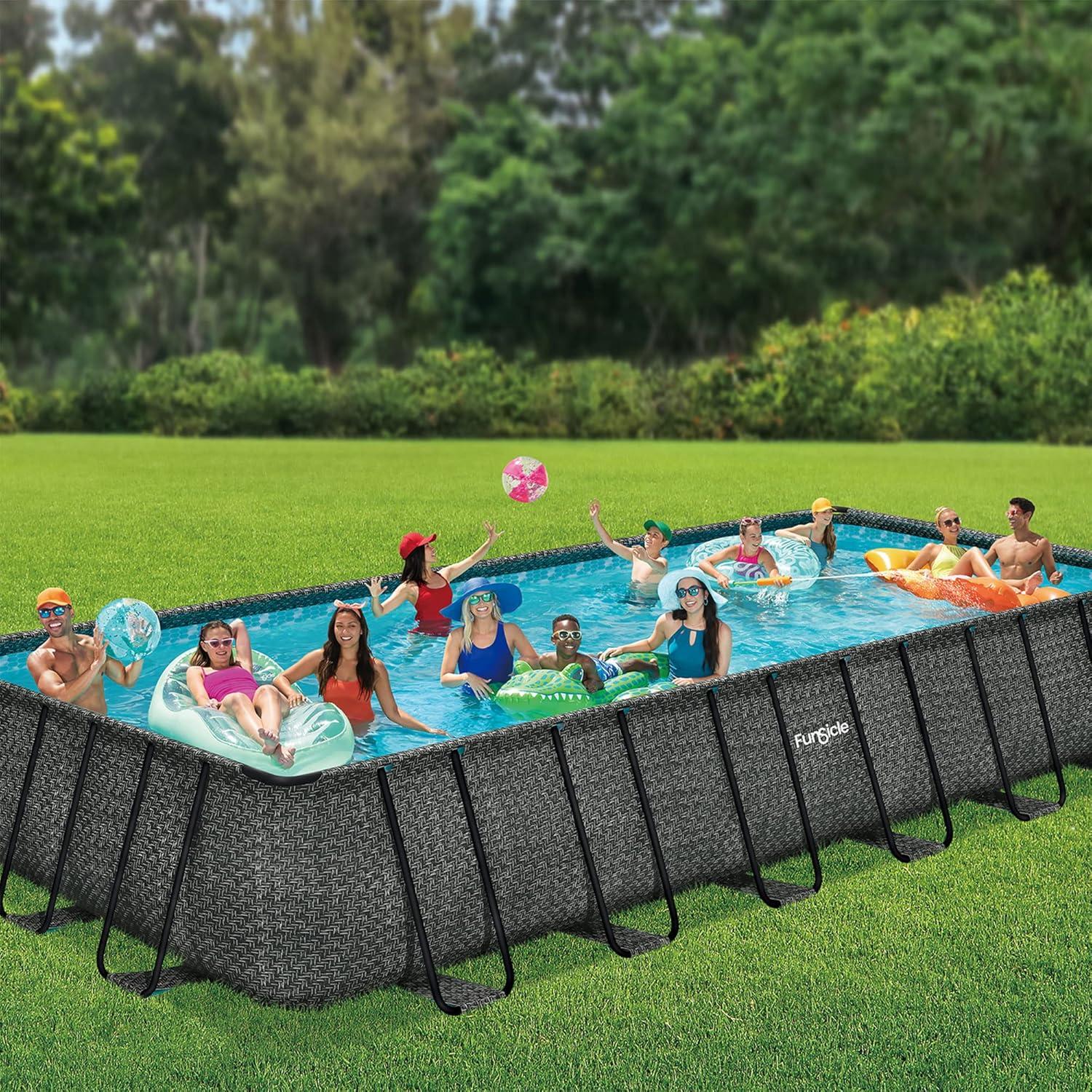 Funsicle 24-Foot Gray Rectangular Above Ground Pool with Filter and Ladder