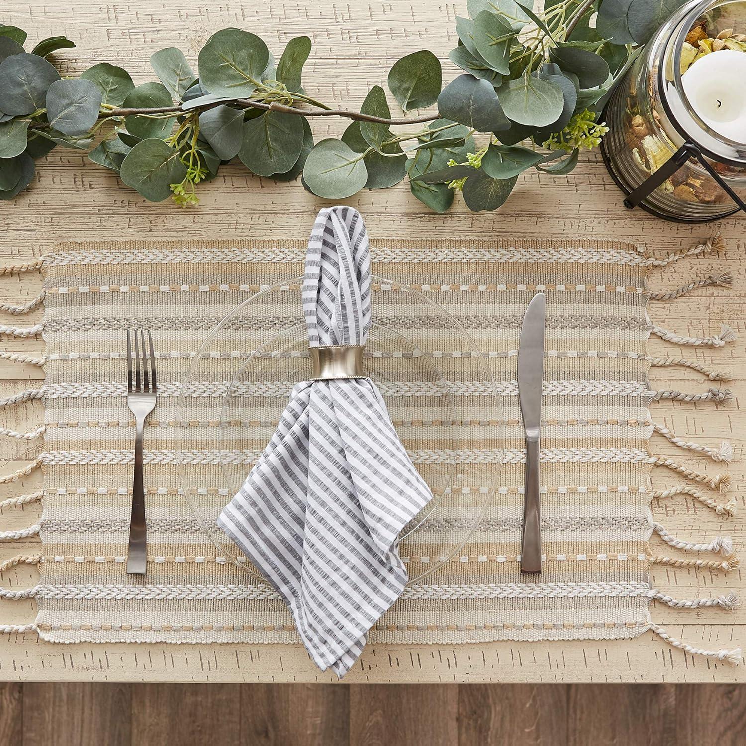 Natural Beige and White Cotton Striped Placemats Set of 6