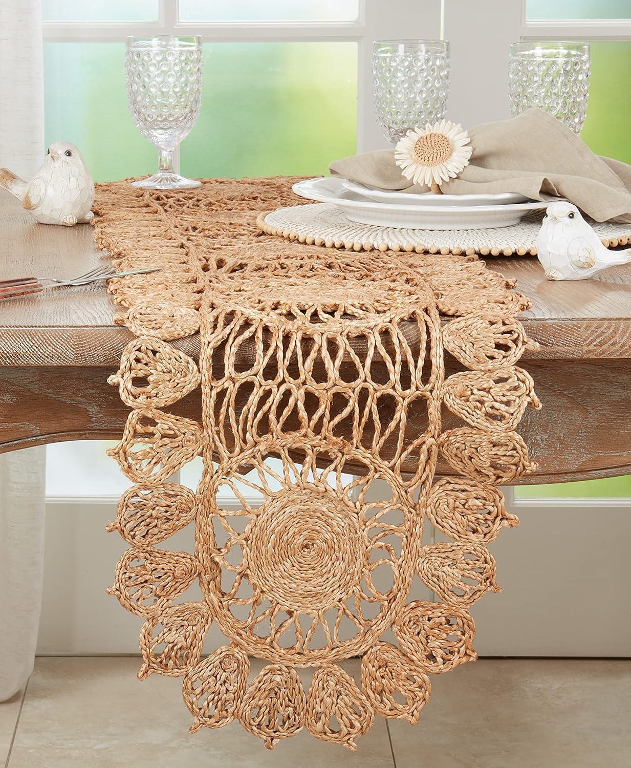 Natural Woven Jute Table Runner with Intricate Design