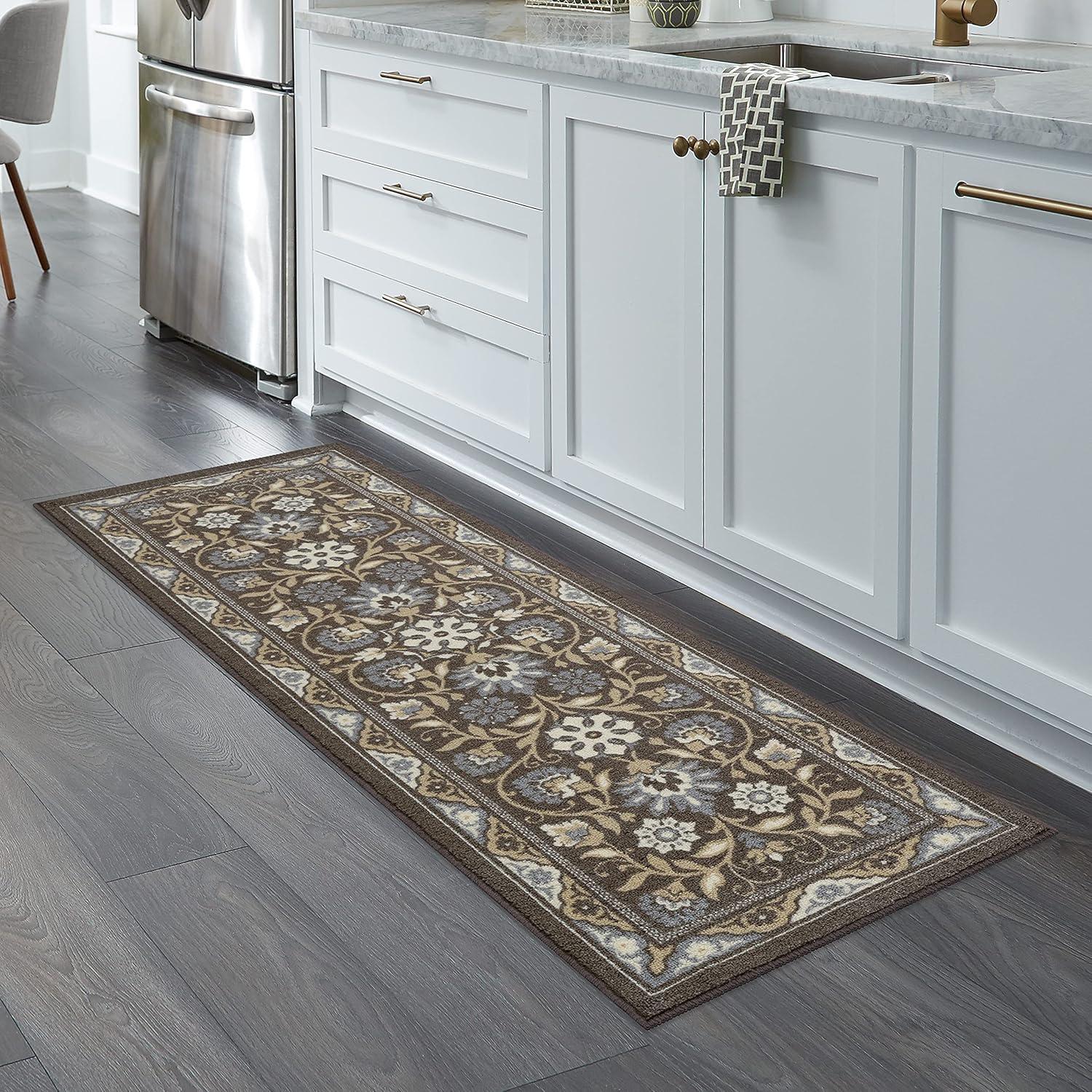 Maples Rugs Florence Traditional Swirl Gray Washable Hallway Runner Rug, 2' x 6'