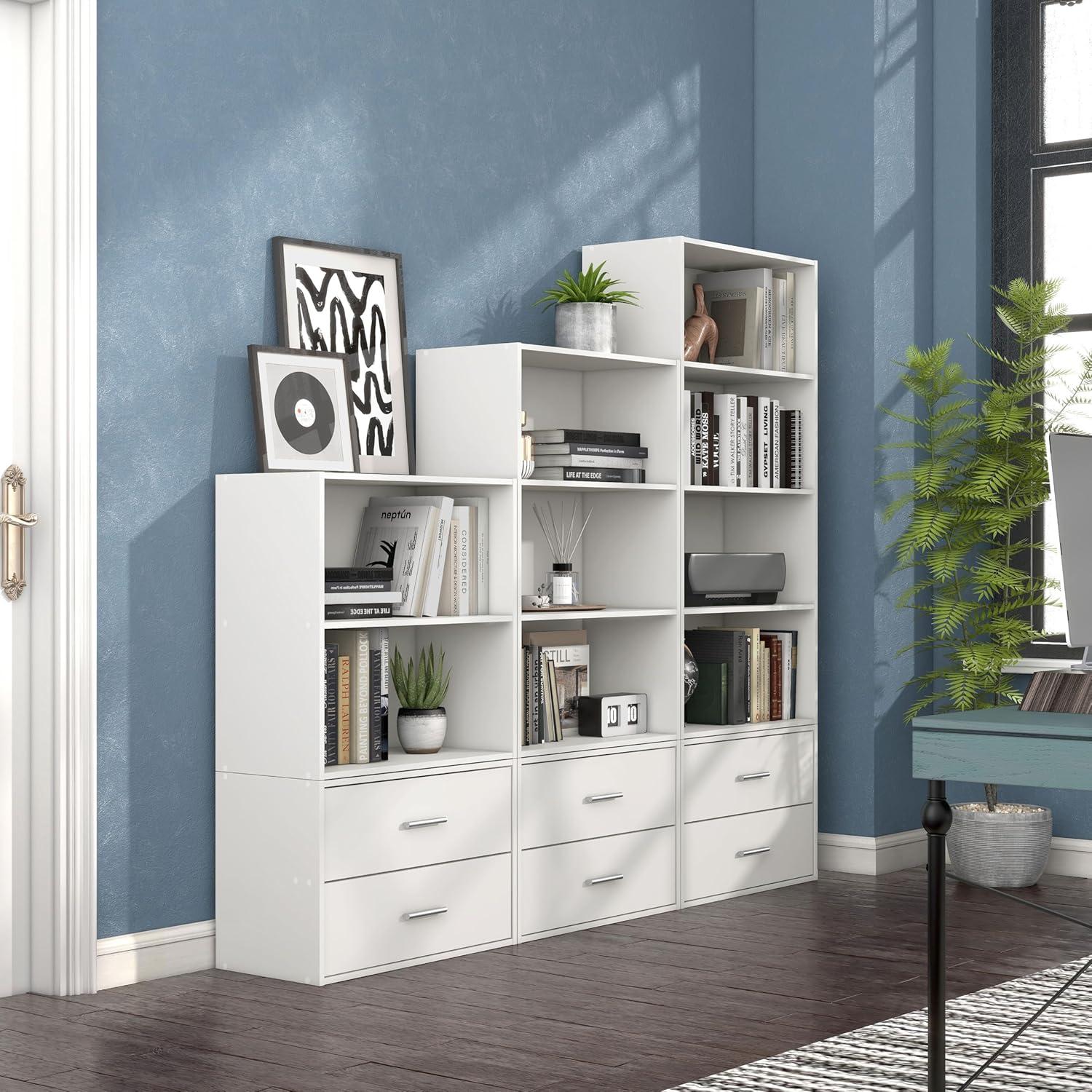 24/7 Shop At Home 46.9" Silkpath Modern 4 Tier Stackable and Modular Bookcase White: Modular Organizer, Open Shelving