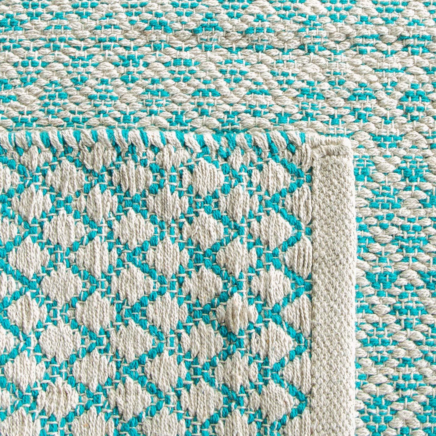 SAFAVIEH Montauk Vaughn Geometric Cotton Area Rug, Turquoise/Ivory, 6' x 9'