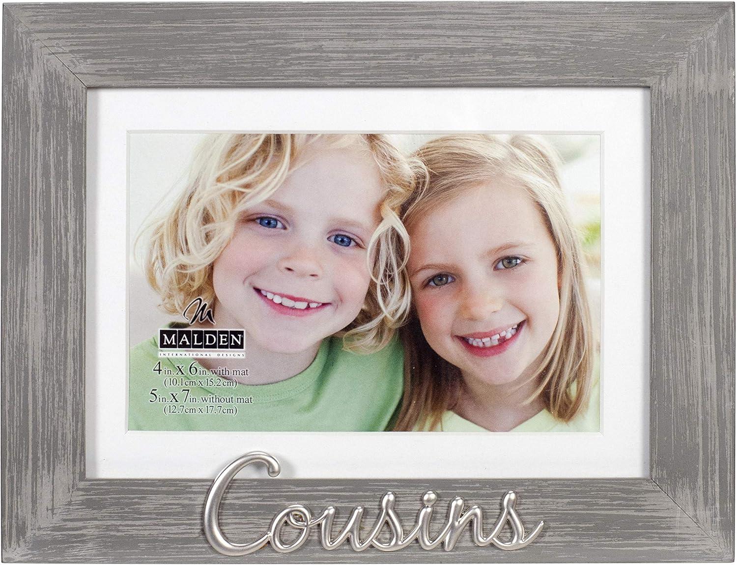 Gray Rustic Wood Grain Cousins Picture Frame with Silver Attachment