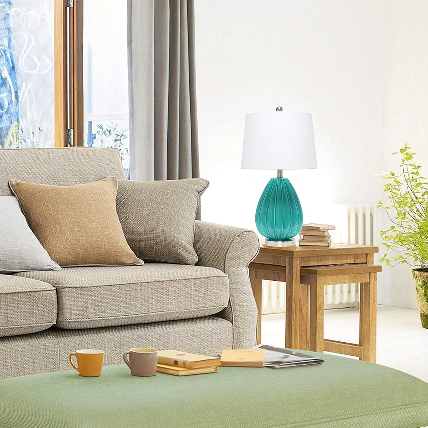 Elegant Designs Modern Creased Table Lamp with Fabric Shade - Teal