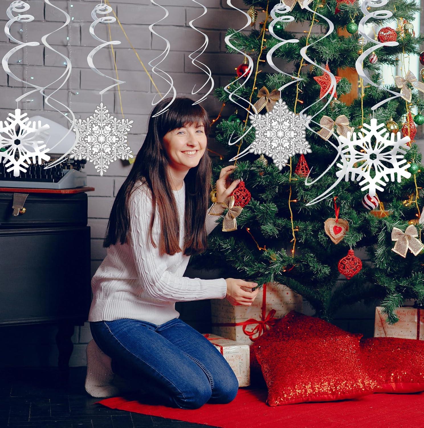 Moon Boat 42Ct Christmas Snowflake Hanging Swirl Decorations from Ceiling - Winter Party Wonderland Xmas Holiday Ornaments