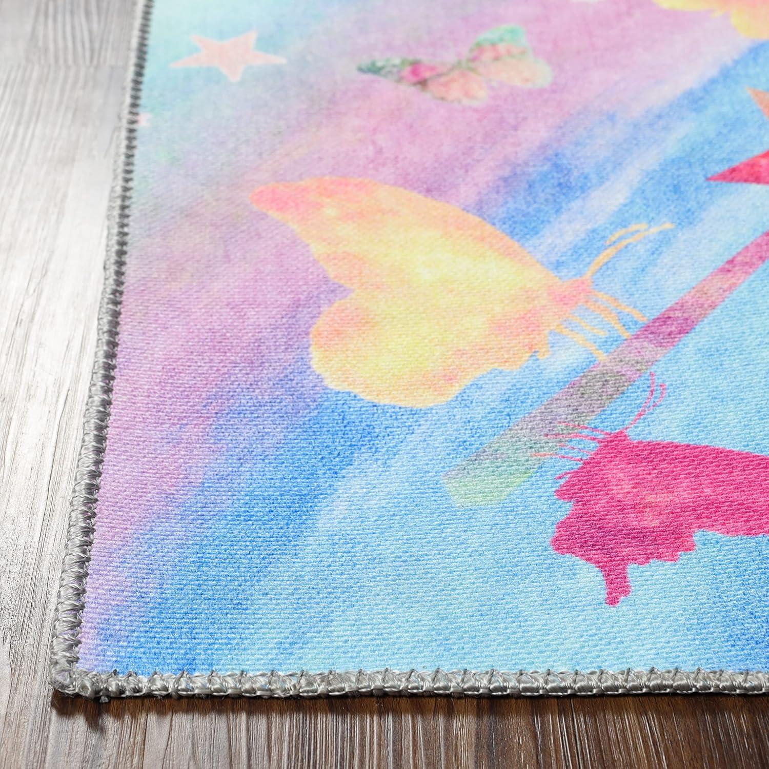 Magenta Butterfly Flat Woven Square Kids Rug