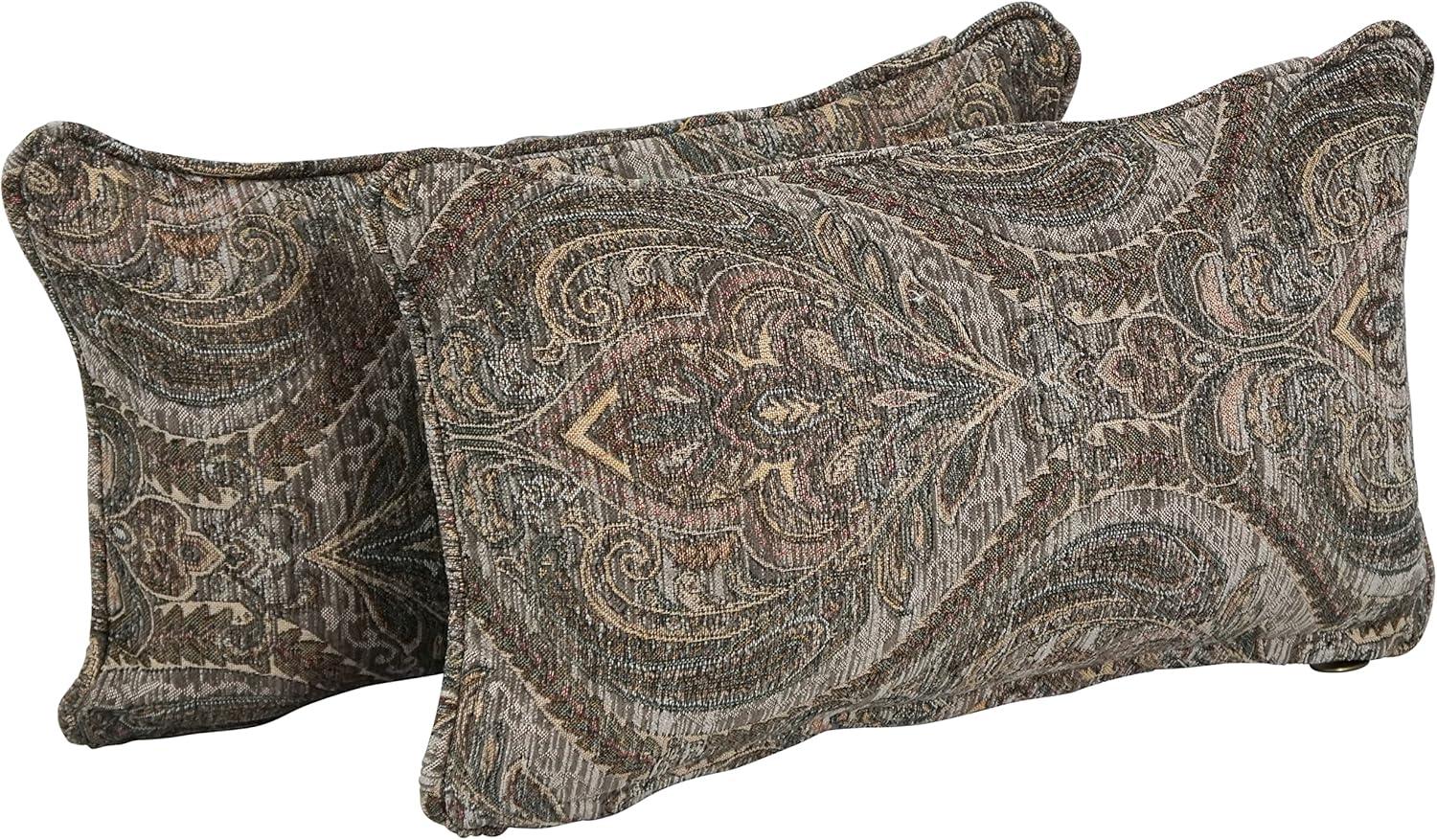 Blazing Needles Grey Damask Chenille Rectangular Throw Pillows, Set of 2