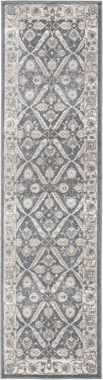 Elegant Grey and Beige Hand-Knotted Synthetic 2'2" x 8' Runner Rug