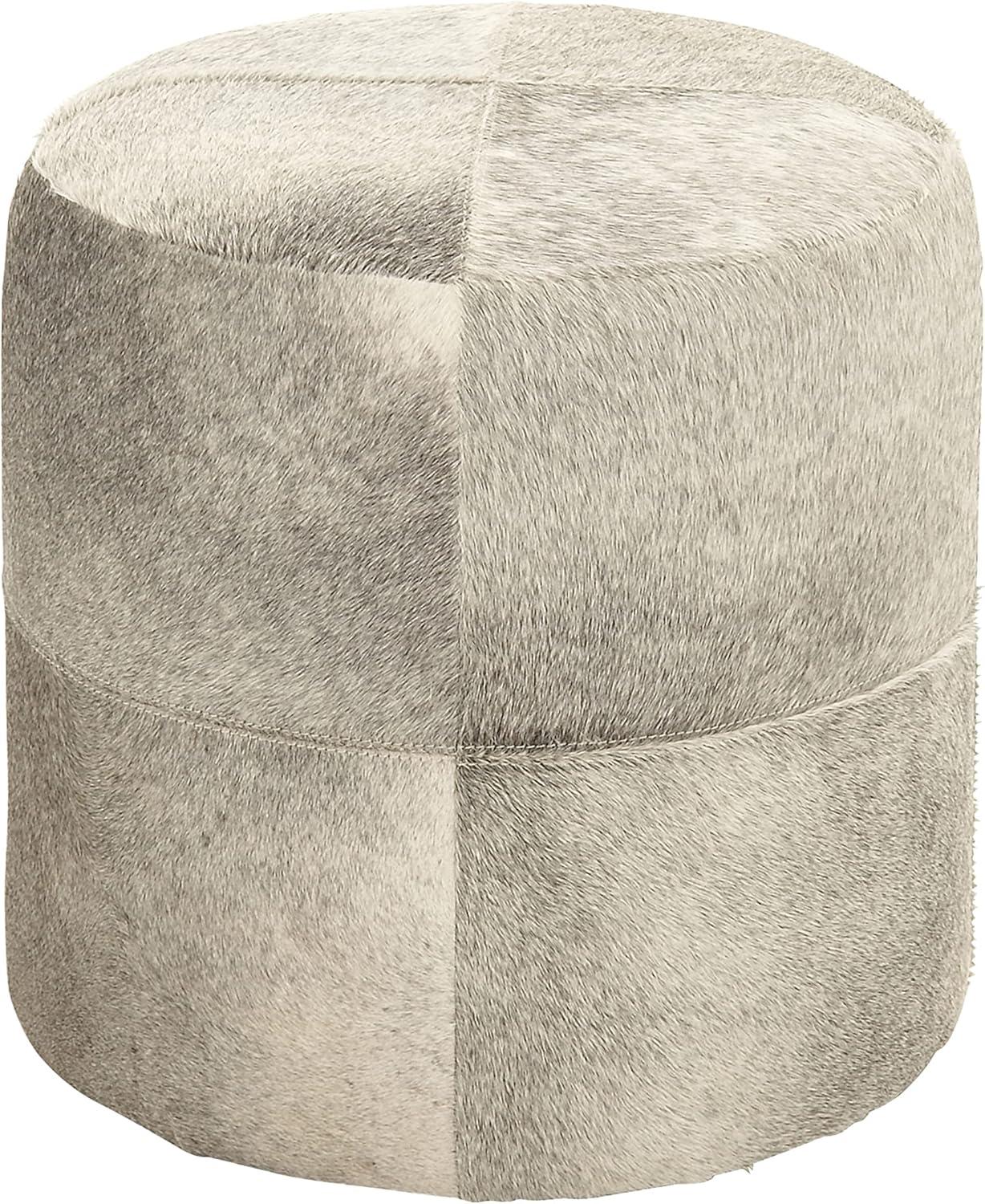 Wilson Smoke Gray and Brown Leather Hide Round Ottoman