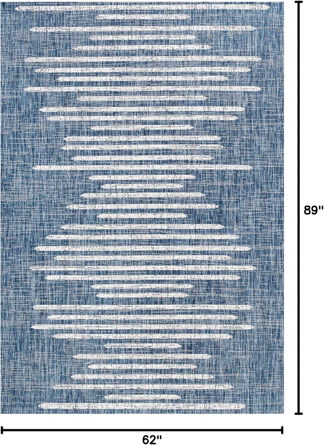 5'x8' Zolak Berber Stripe Geometric Indoor/Outdoor Area Rug, Blue/Ivory - JONATHAN Y