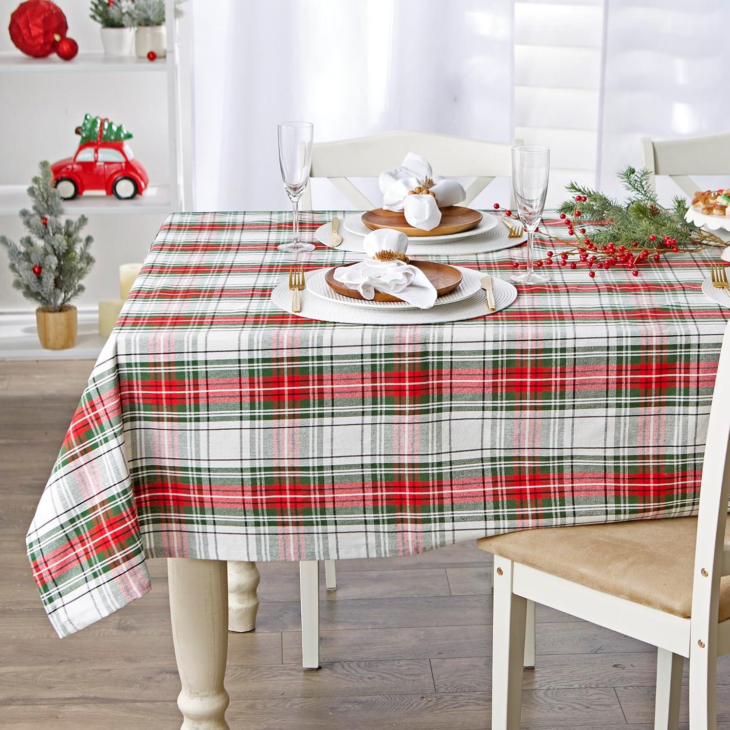 Christmas Plaid Red Green White Fabric Tablecloth 60x104