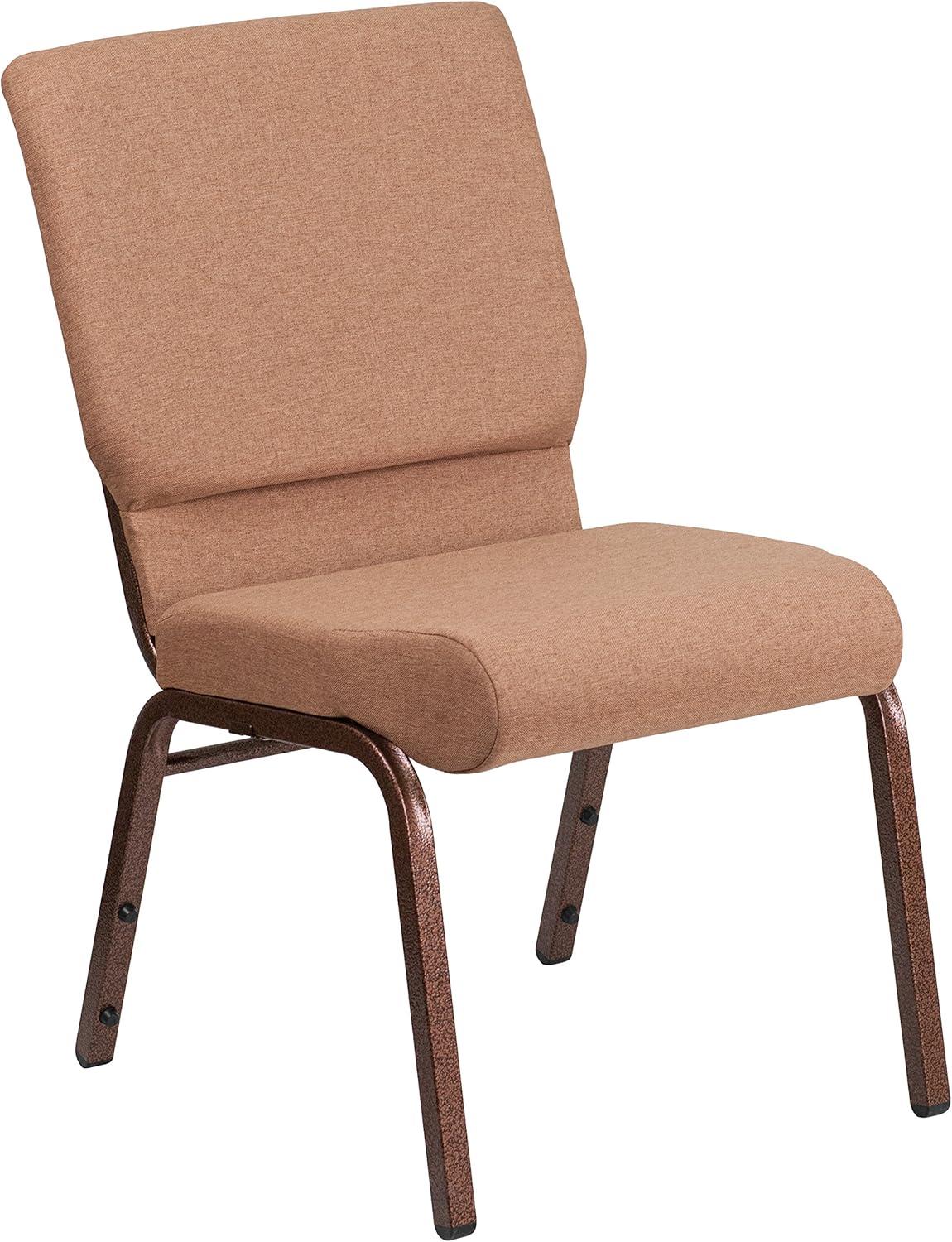 Caramel Fabric and Copper Metal Stacking Church Chairs, Set of 4