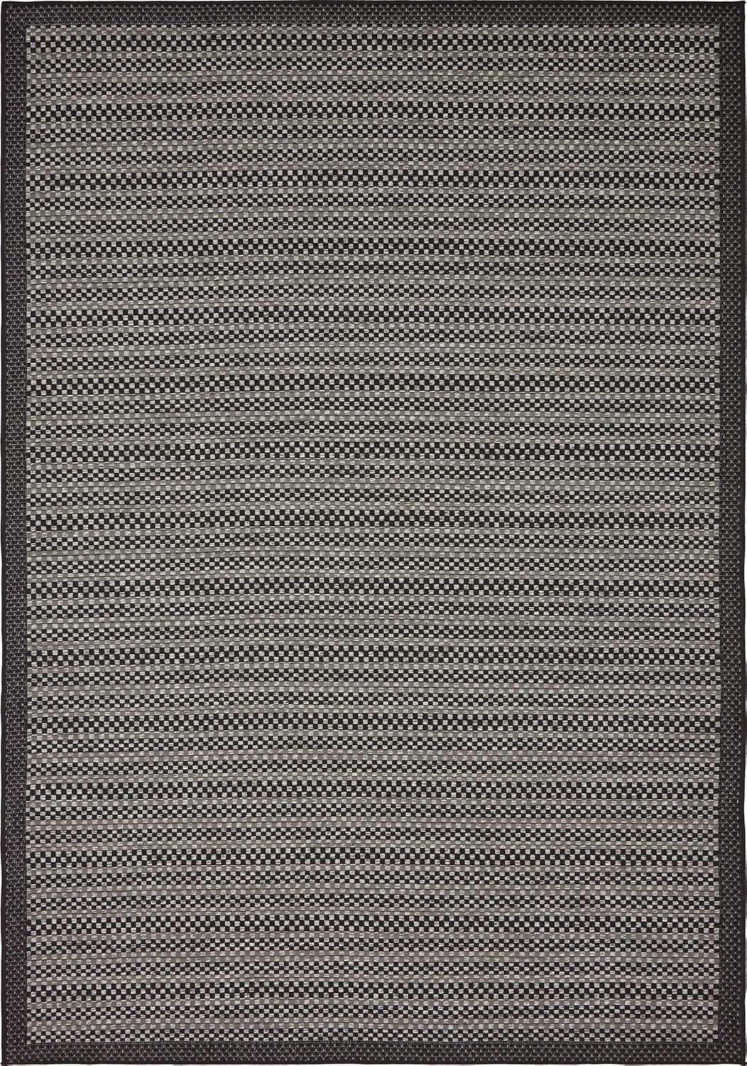 Gray Striped Synthetic 6' x 9' Outdoor Reversible Area Rug