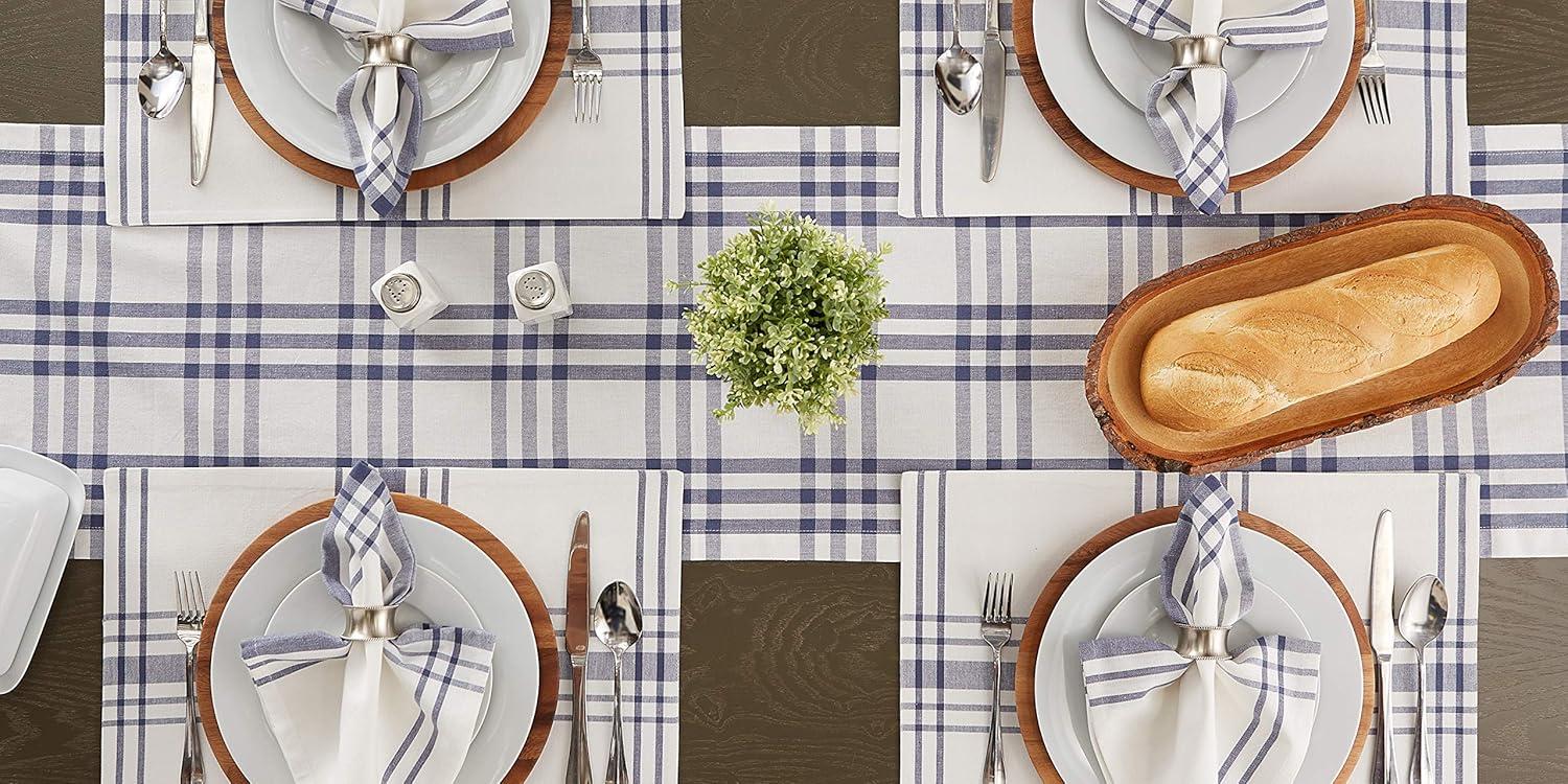 Blue Cotton Plaid 14x108 Rustic Table Runner