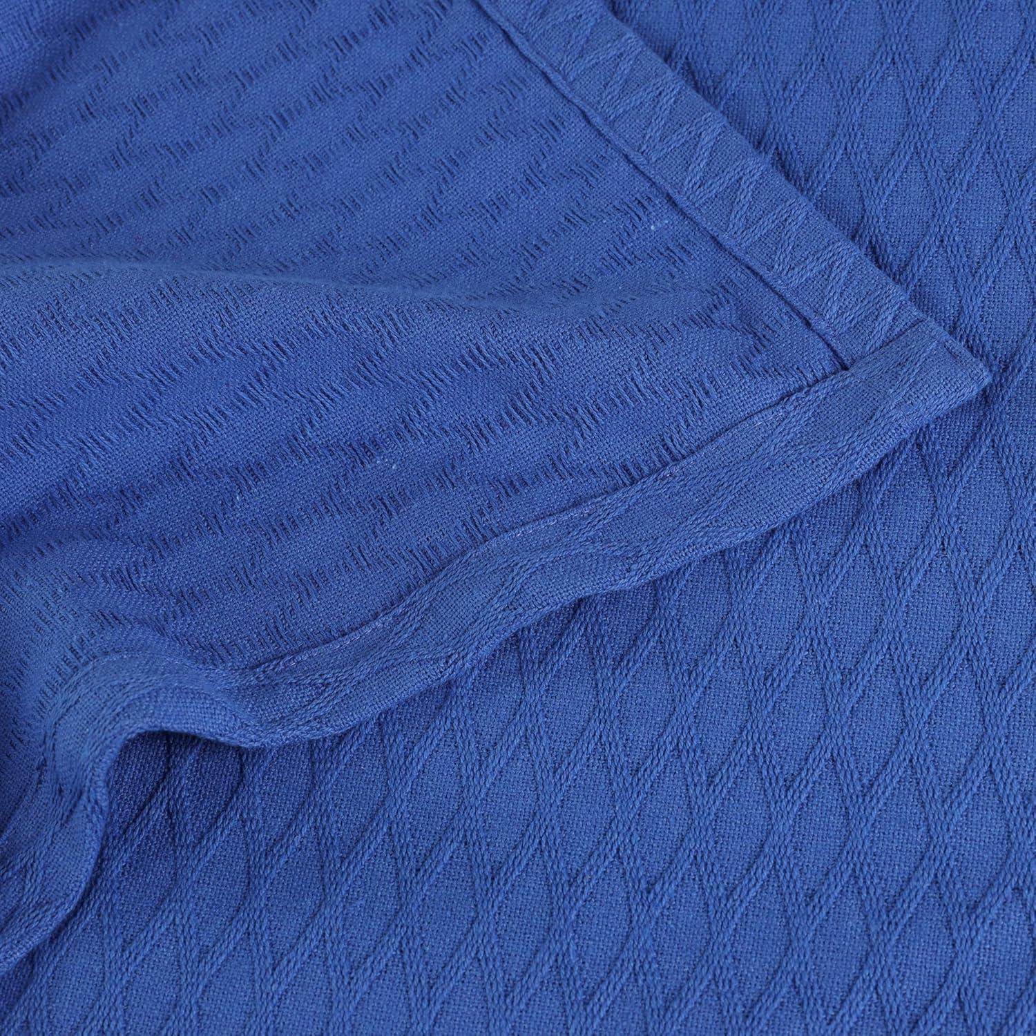 Merritt Blue Cotton Diamond Weave Knitted Throw Blanket