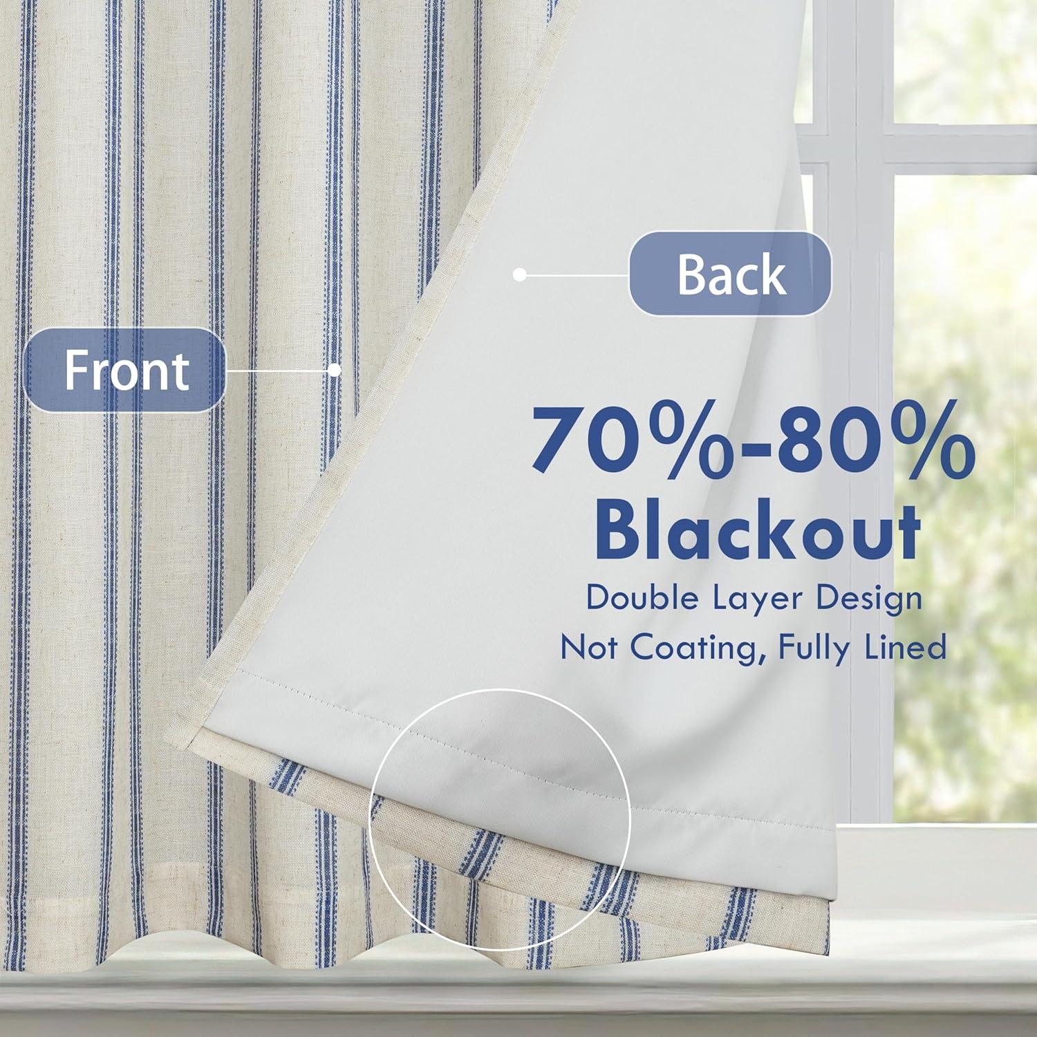 DriftAway Farmhouse Double Layer Linen Blackout Tie Up Curtains Thermal Insulated Vertical Striped Fully Lined Balloon Roman Shade Bathroom Window Adjustable Rod Pocket 25 Inch by 47 Inch Navy