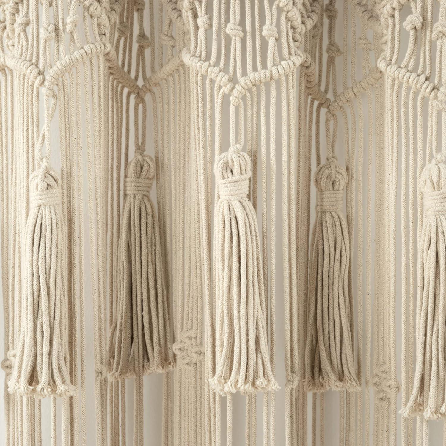 1pc 40"x84" Light Filtering Boho Macrame Tassel Curtain Panel Tan - Lush Décor