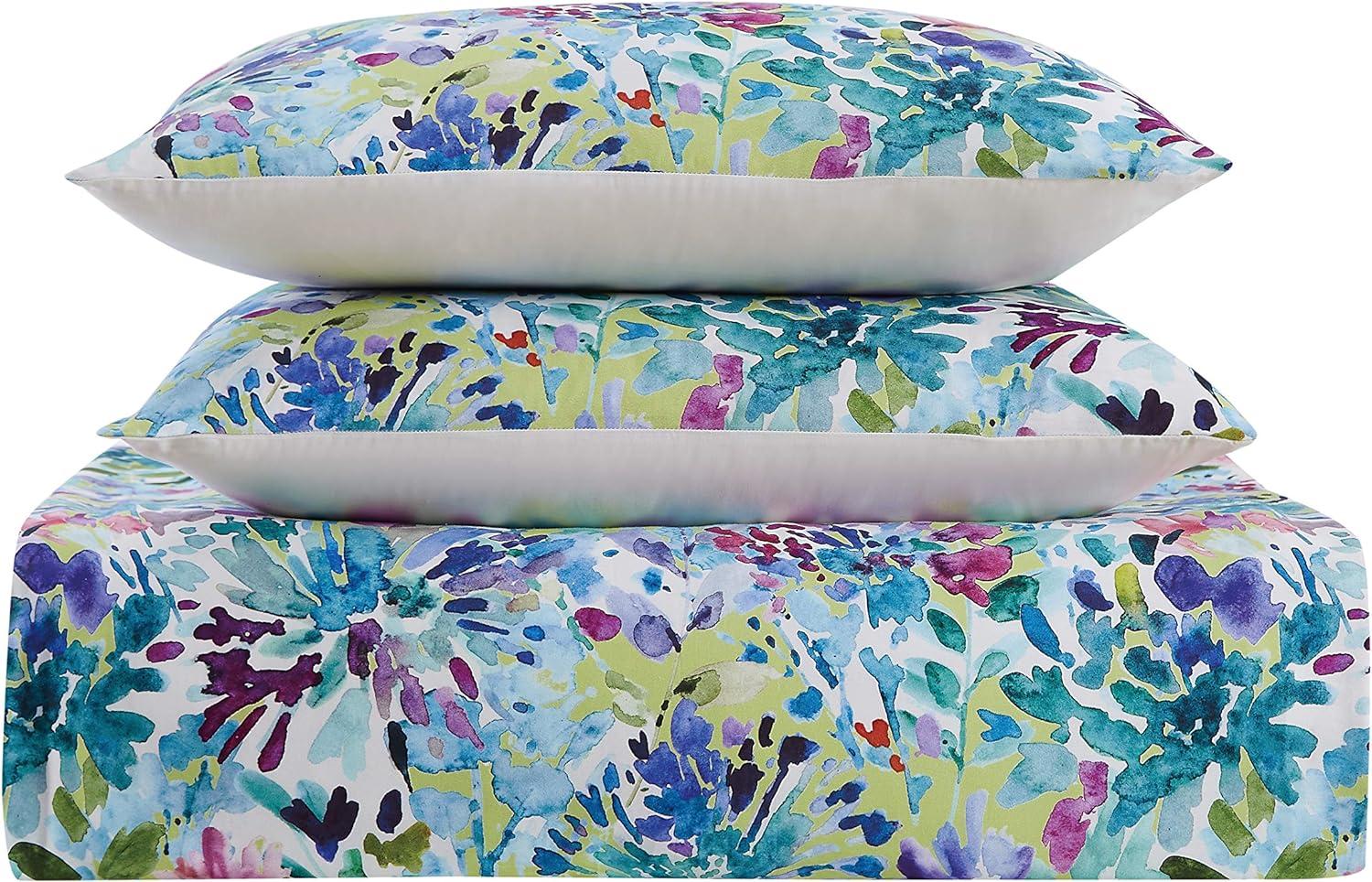 Twin XL Blue Floral Cotton Reversible Comforter Set