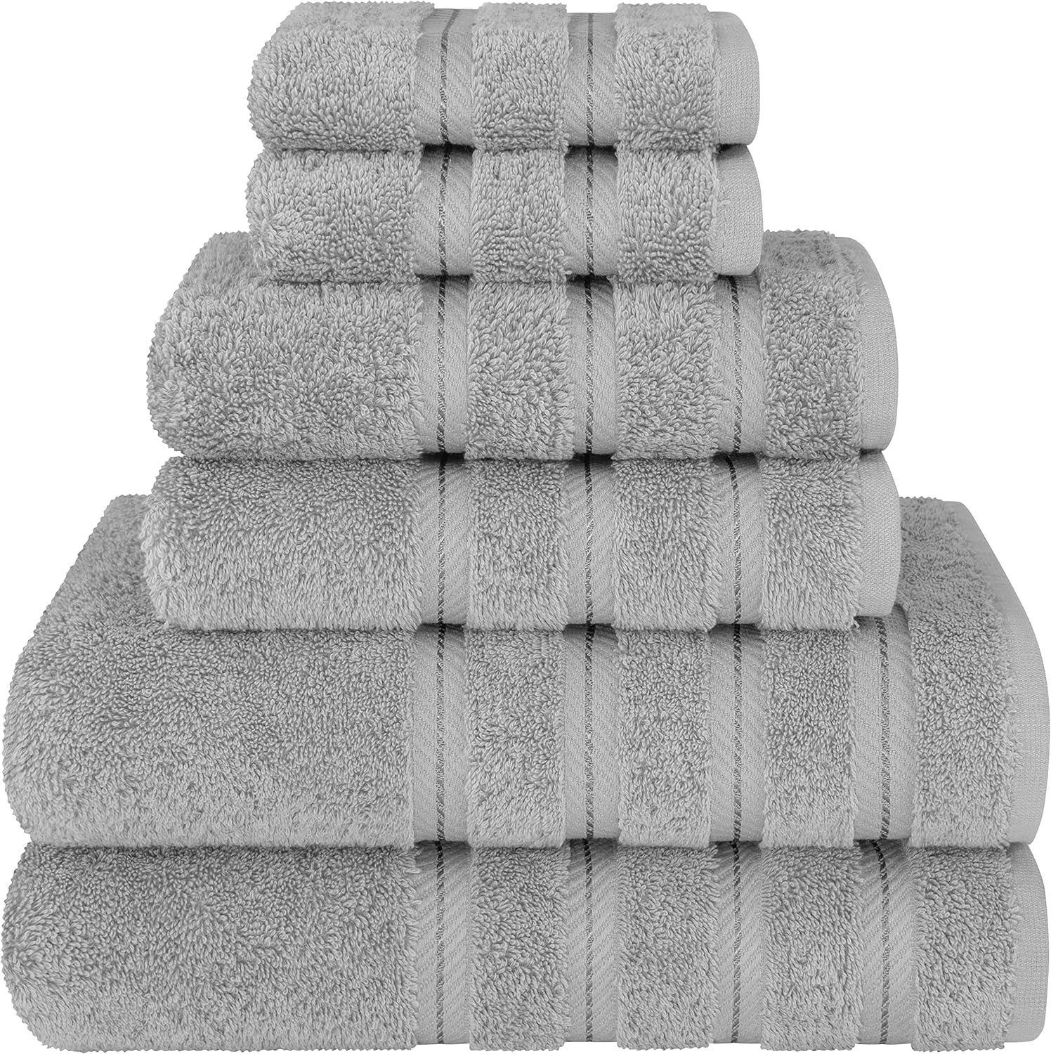 American Soft Linen Luxury 6 Piece Bath Towel Set, 100% Cotton Turkish Towels for Bathroom, Light Grey