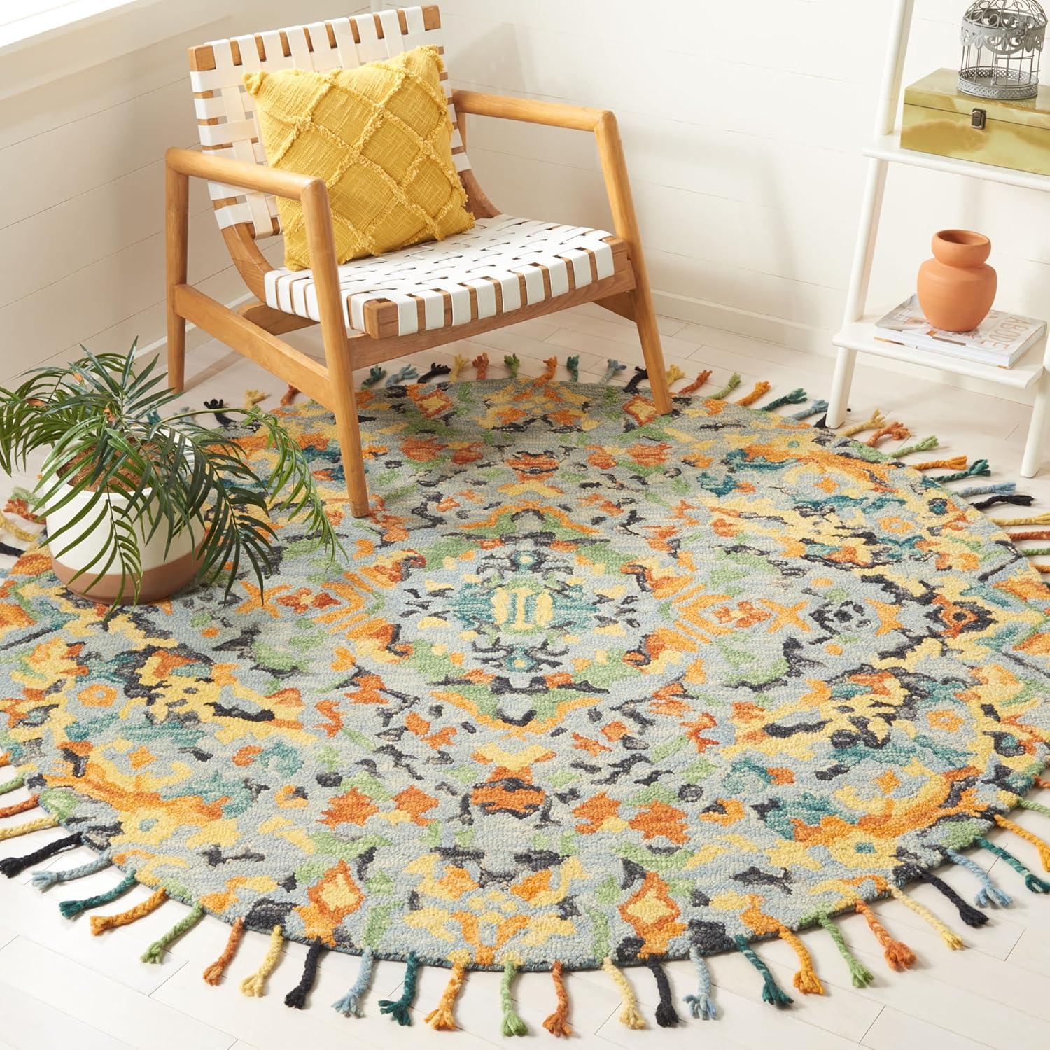 SAFAVIEH Blossom Everitt Floral Wool Area Rug, Blue/Multi, 10' x 10' Round