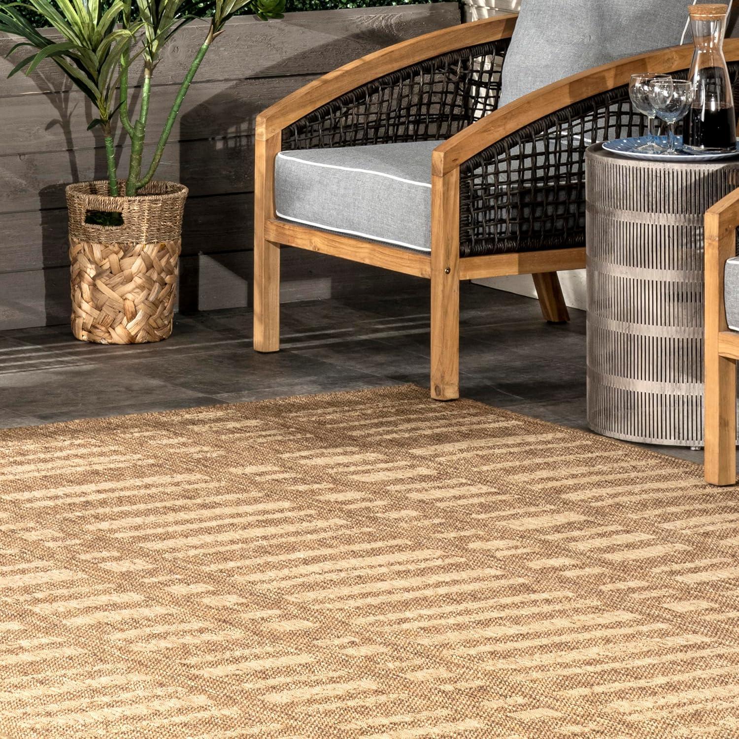 Beige Synthetic 4' x 6' Reversible Outdoor Area Rug