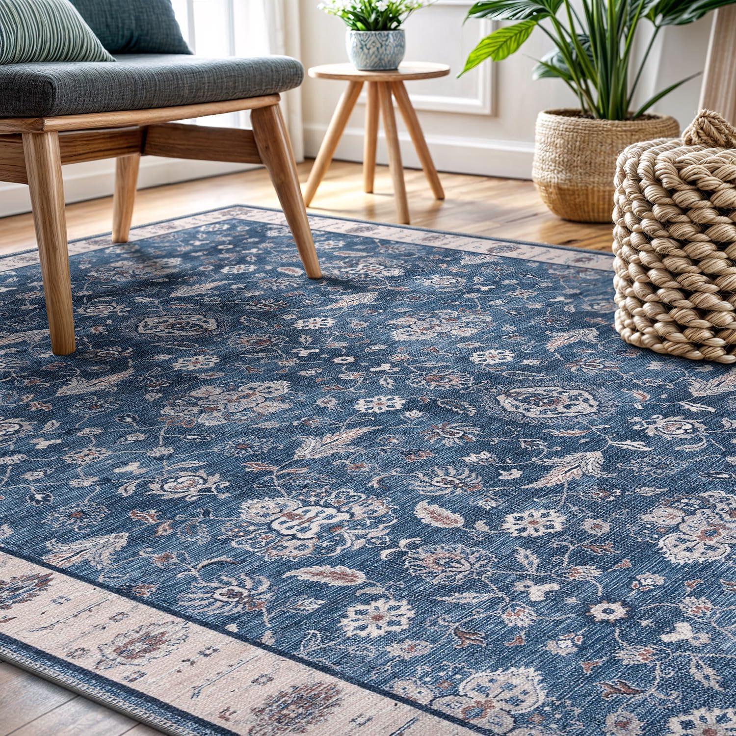 CAMILSON Oriental Retro Persian Traditional Vintage Distressed Non-Shedding Indoor Area Rug(4008-Navy 5x7)