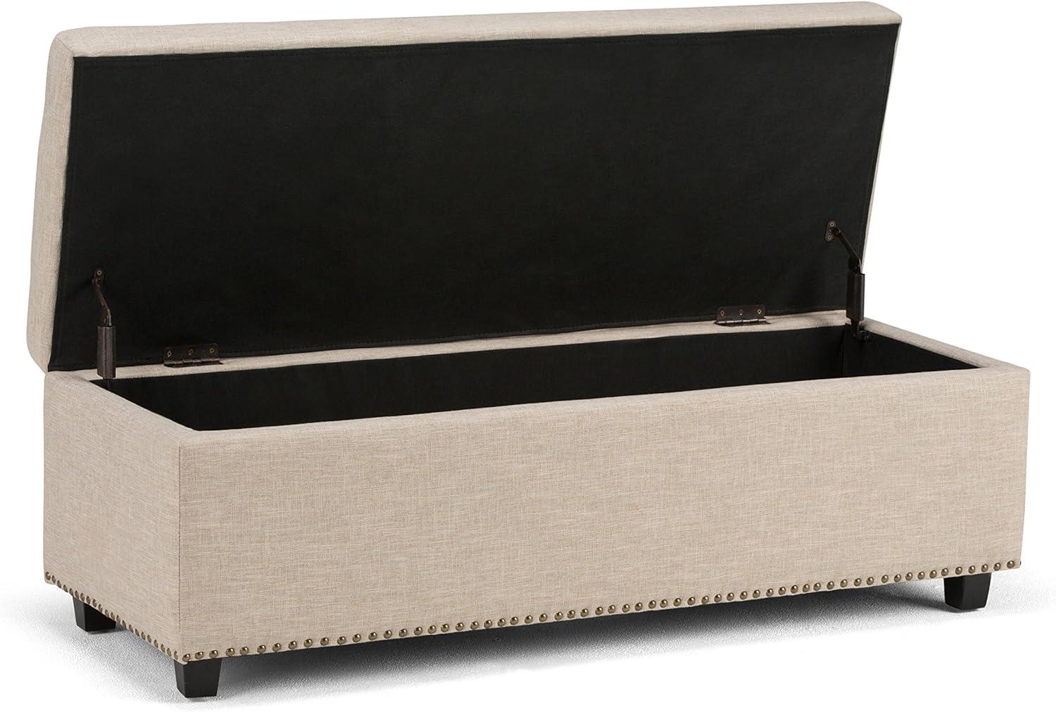 Natural Tufted Linen Rectangular Storage Ottoman Bench