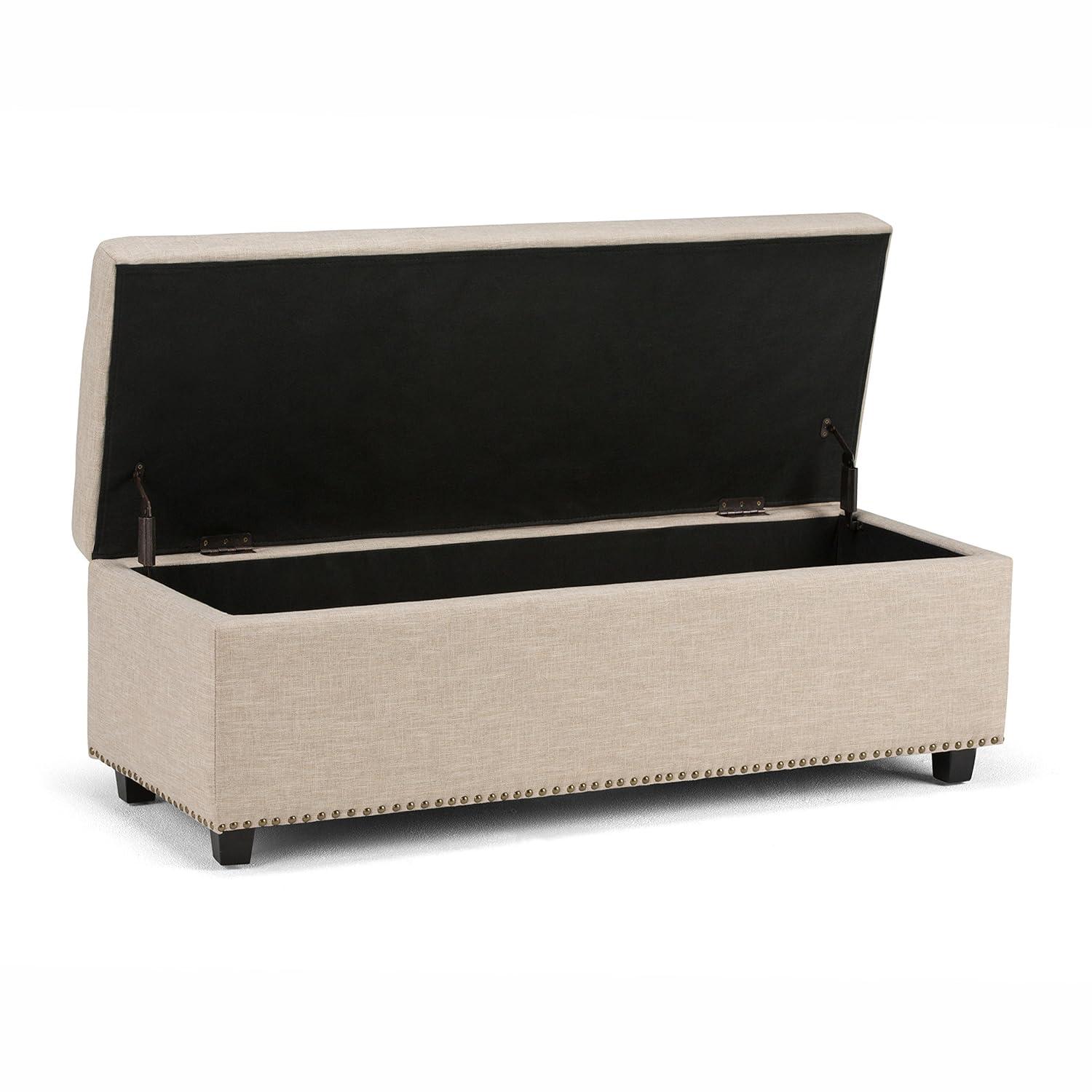 Simpli Home Hamilton 48"W Upholstered Storage Ottoman Bench with Lift-Top Lid, Tufted Design, and Nailhead Trim