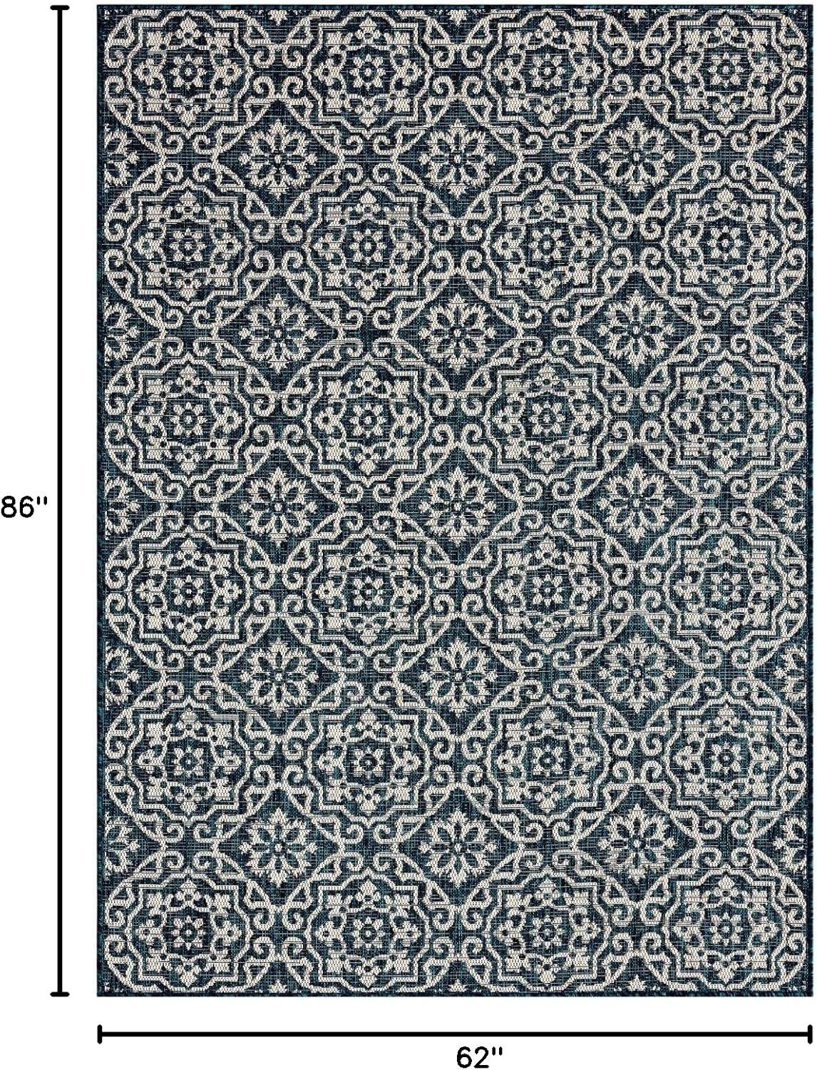 NICOLE MILLER NEW YORK Patio Country Danica Geometric Indoor/Outdoor Area Rug, Navy Blue/ Ivory