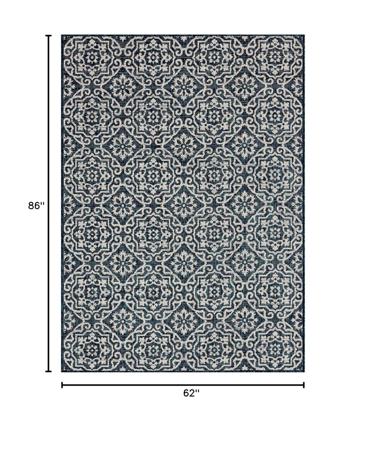 NICOLE MILLER NEW YORK Patio Country Danica Geometric Indoor/Outdoor Area Rug, Navy Blue/ Ivory