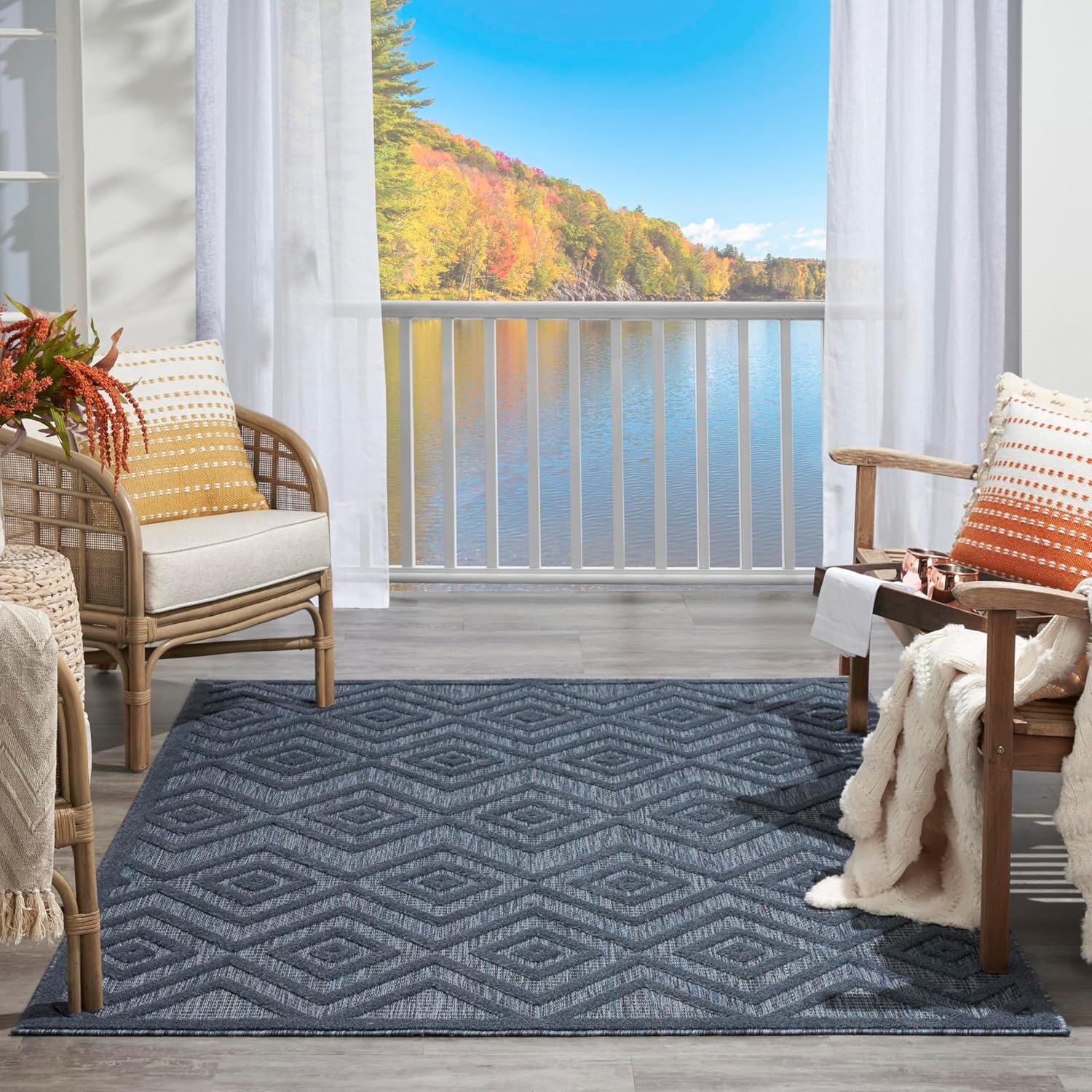 Foundry Select Versatile Diamond Navy Blue Indoor/Outdoor Area Rug