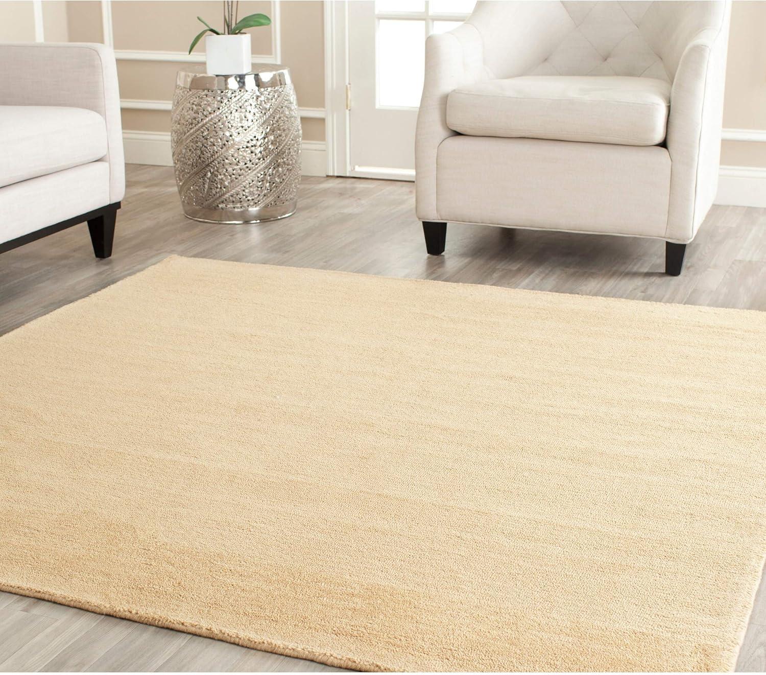 Handmade Tufted Beige Wool Square Rug 95''