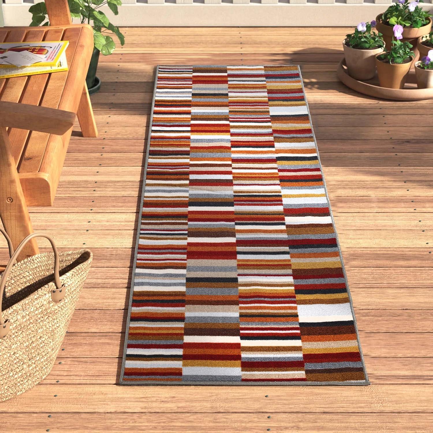 Modern Striped Gray Synthetic 2' x 3' Washable Area Rug