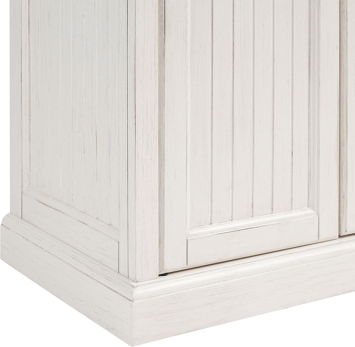 Seaside Distressed White Solid Wood Kitchen Pantry with Adjustable Shelves