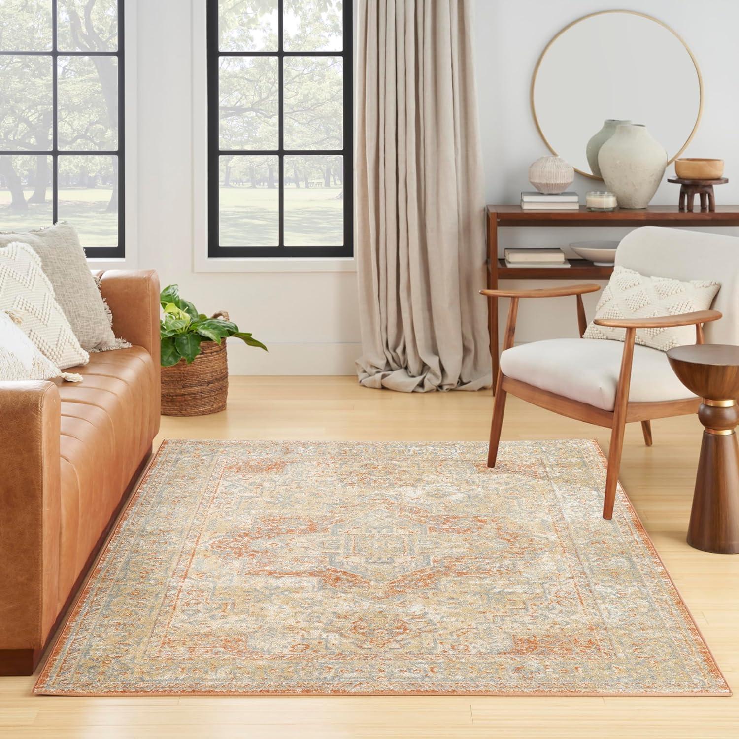 Nourison Essentials Persian Vintage Indoor Outdoor Area Rug Beige Rust 5' x 7'