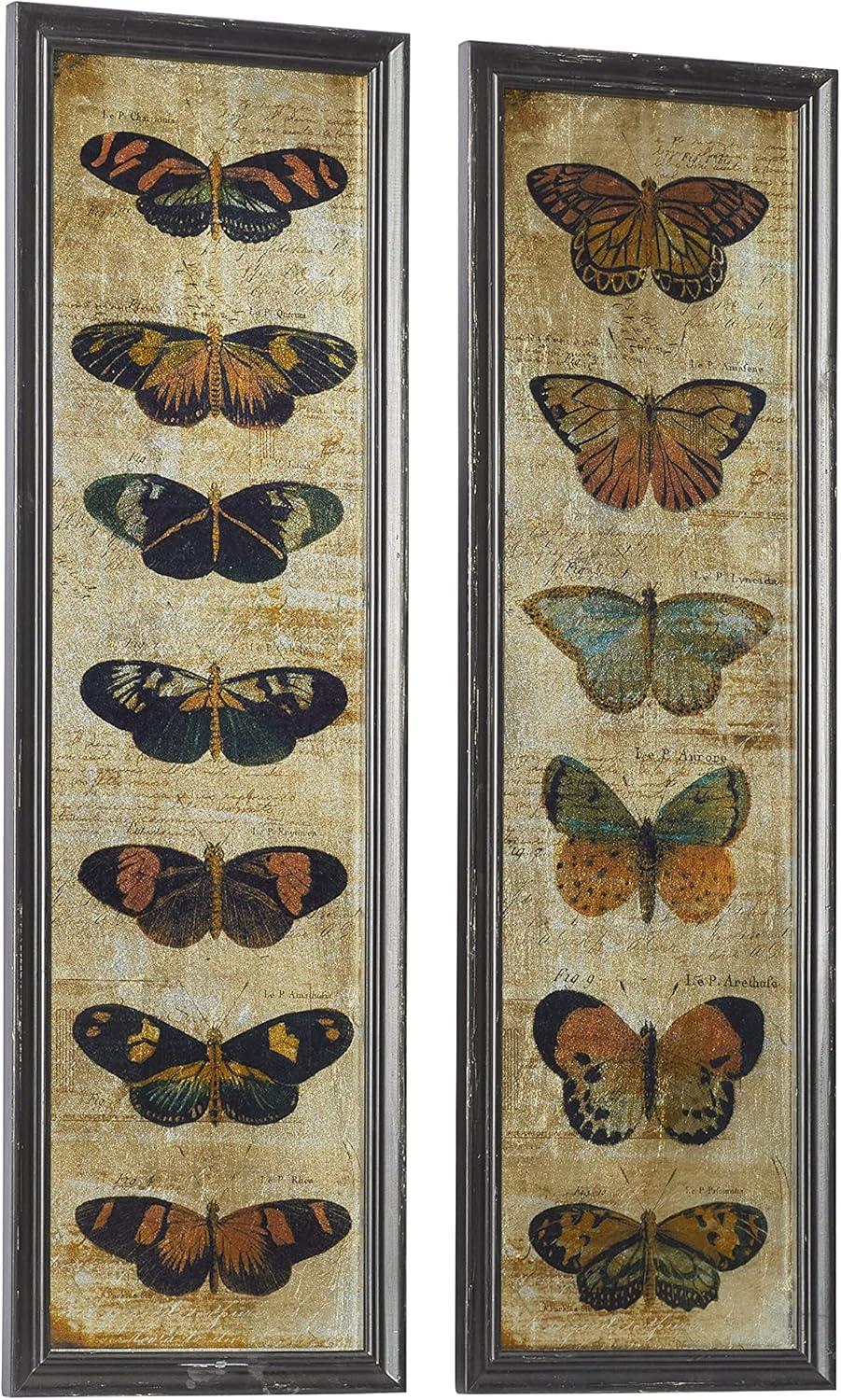 DecMode Multi Colored Glass Butterfly Wall Decor with Black Frame (2 Count)