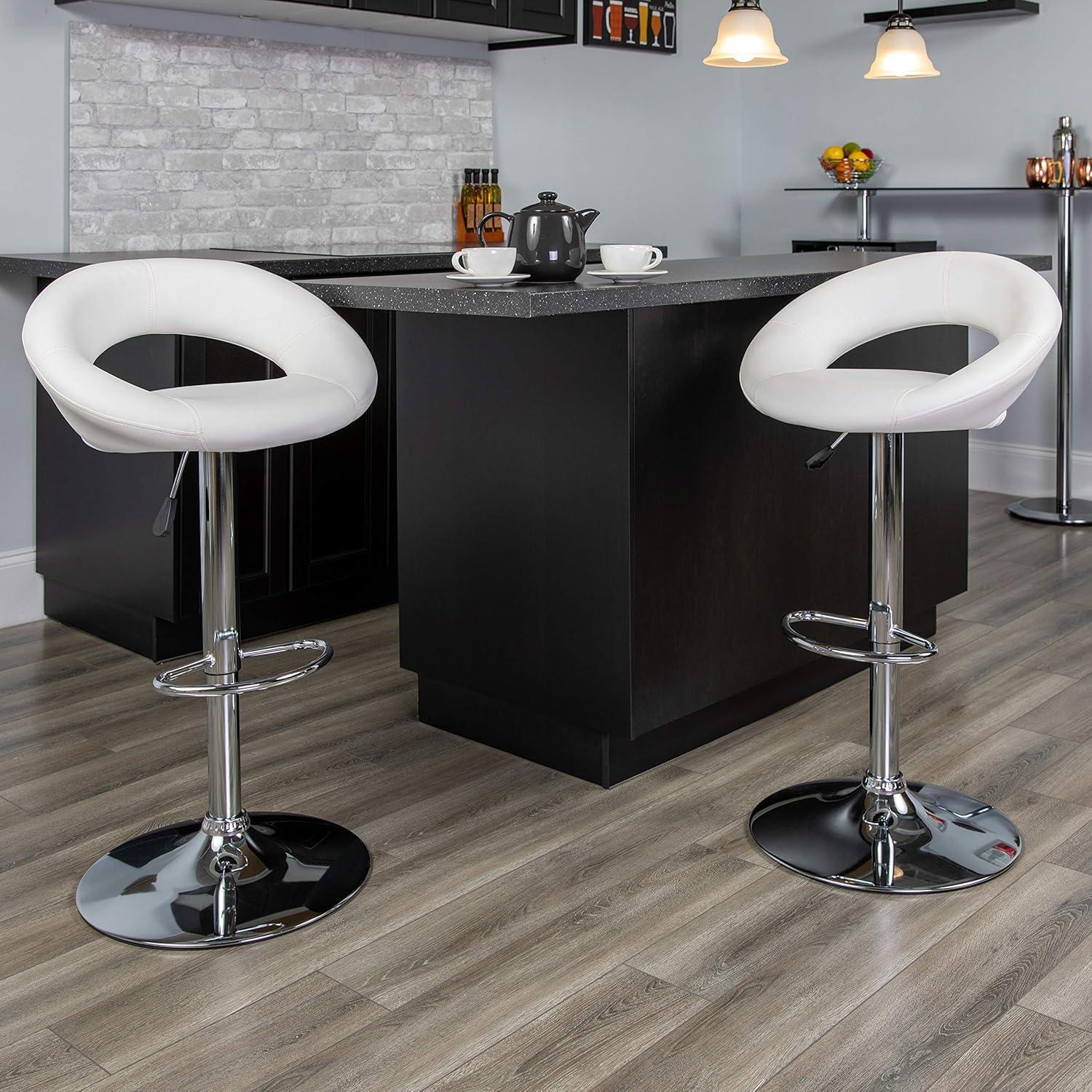 Flash Furniture Contemporary Vinyl Rounded Orbit-Style Back Adjustable Height Barstool with Chrome Base