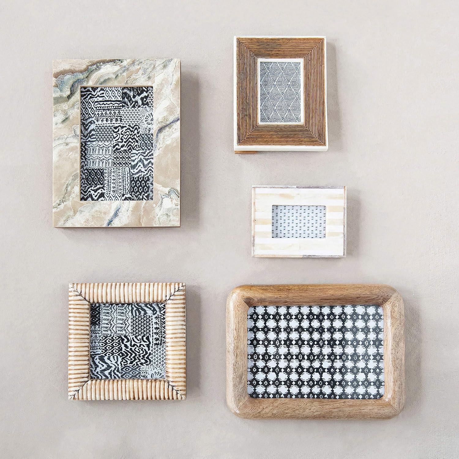 Creative Co-Op Hand-Carved Bone & MDF Photo Frame with Ribbed Pattern, Natural (Holds 4" x 4" Photo)