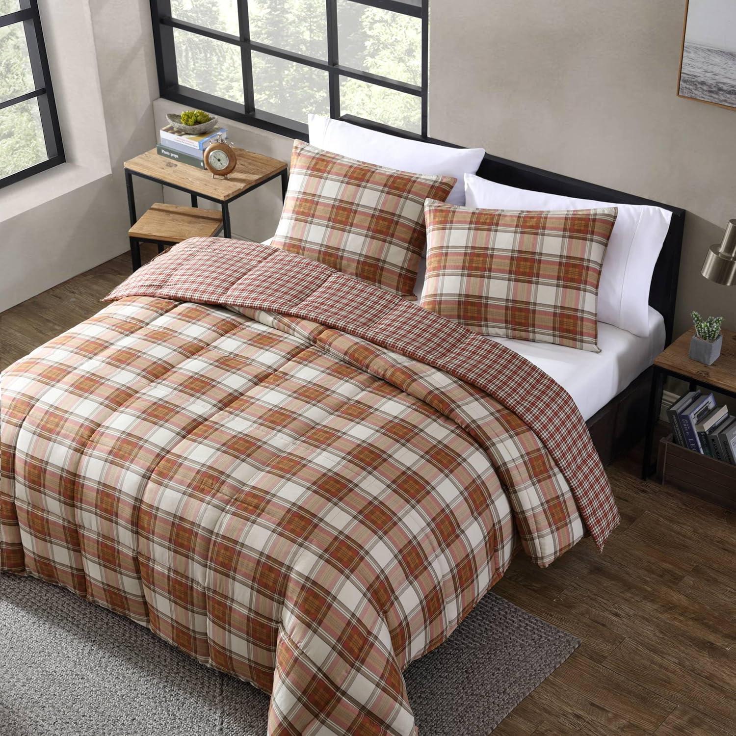 Eddie Bauer - Queen Duvet Cover Set, Reversible Cotton Bedding with Matching Shams, Stylish Luxurious Bedding Set (Edgewood Red, Queen)