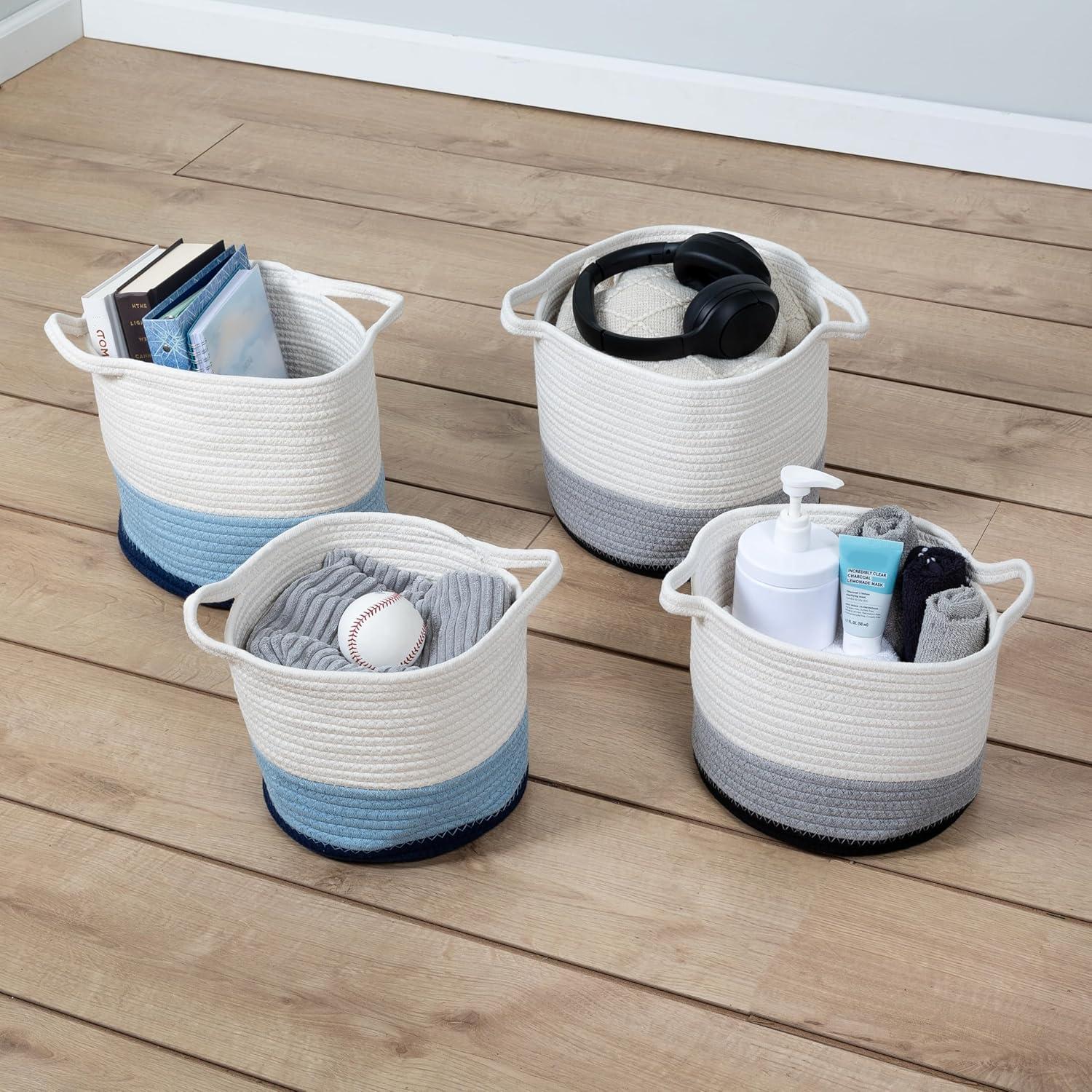 Honey-Can-Do Cotton Rope Nesting Storage Basket Set, Blue Ombré