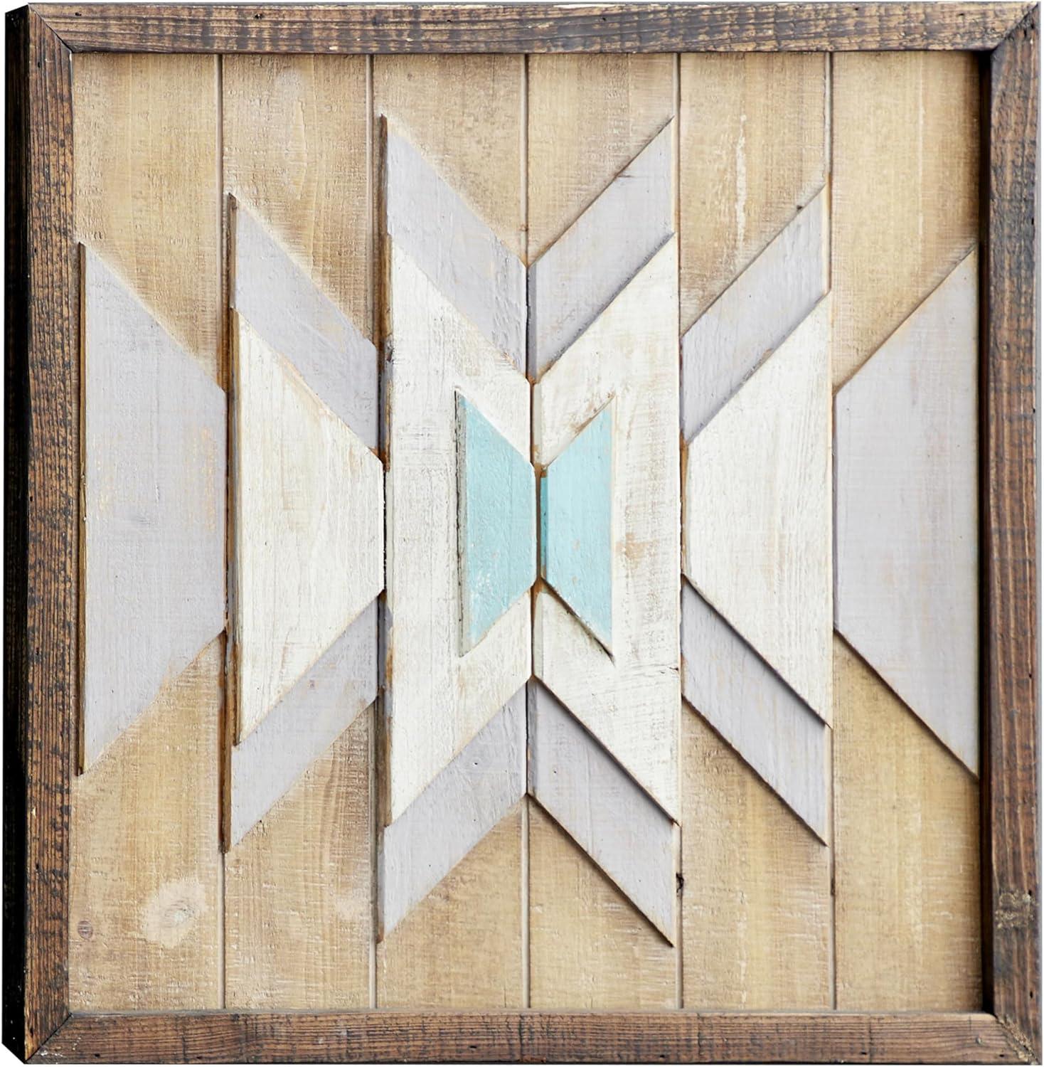 DecMode Farmhouse Distressed Rectangular Wood Wall Décor with Multi Colored Geometric Pattern, 46"W x 23"H