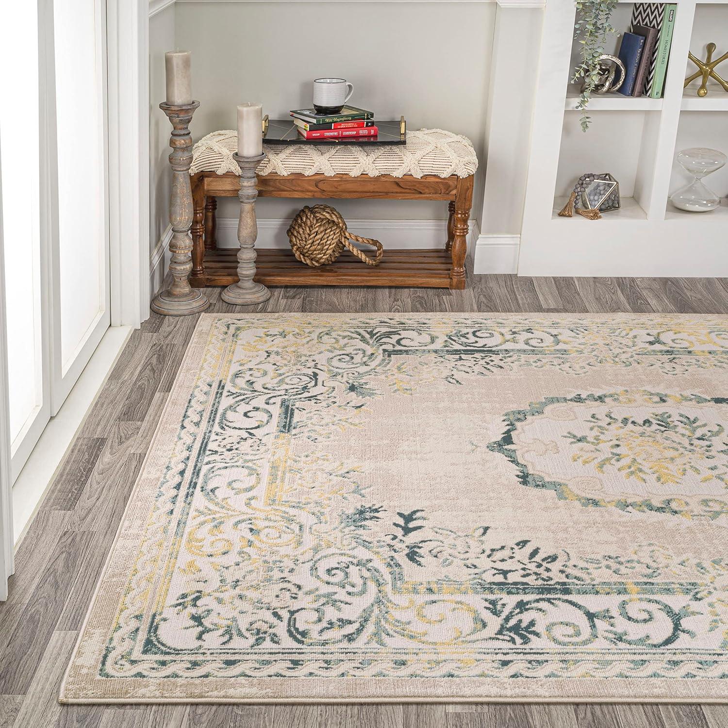 JONATHAN Y Rosalia Cottage Medallion Navy/Ivory 3 ft. x 5 ft. Area Rug