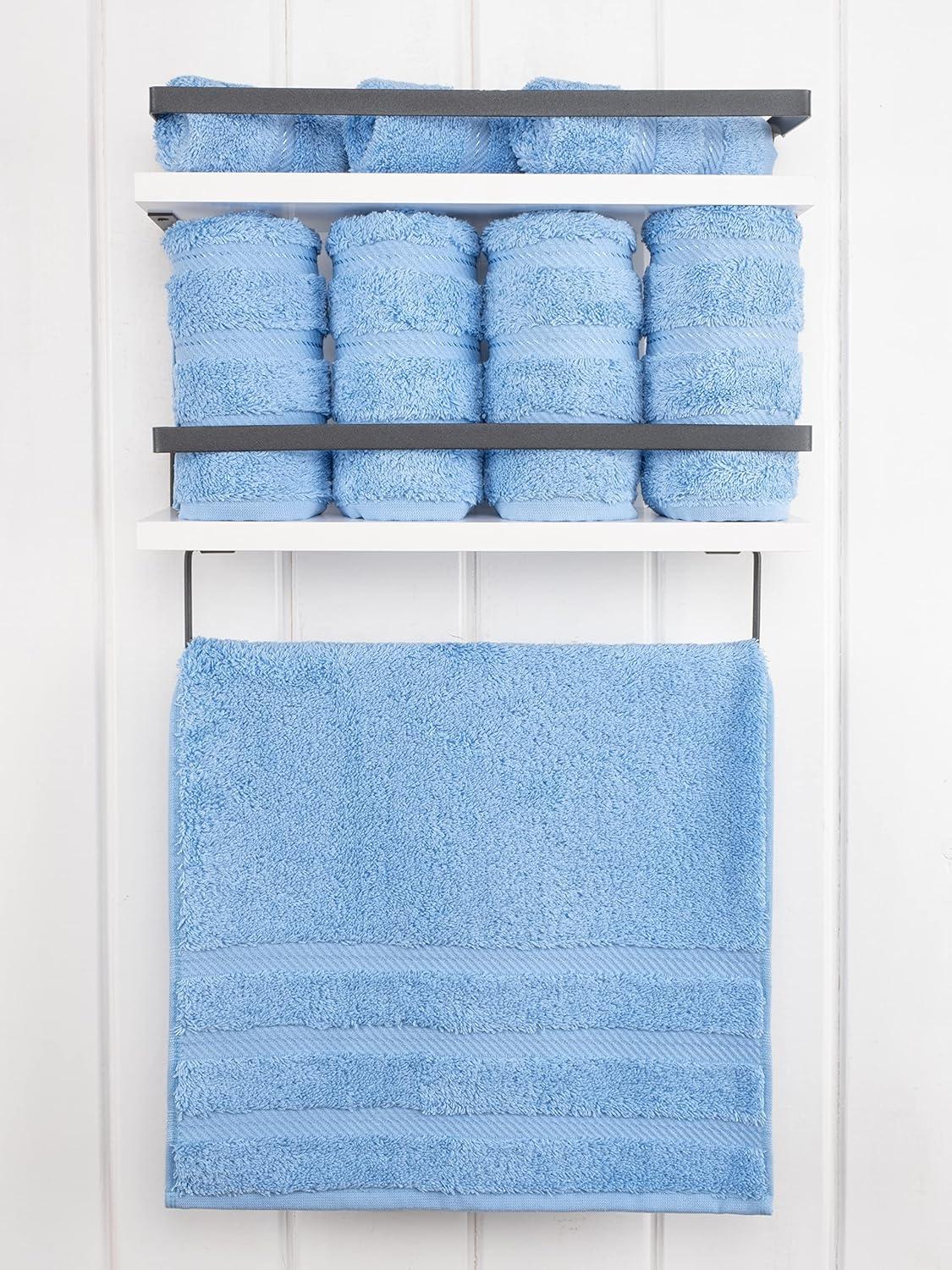 American Soft Linen 4 Pack Hand Towel Set, 100% Cotton, 16 inch by 28 inch, Hand Face Towels for Bathroom, Sky Blue