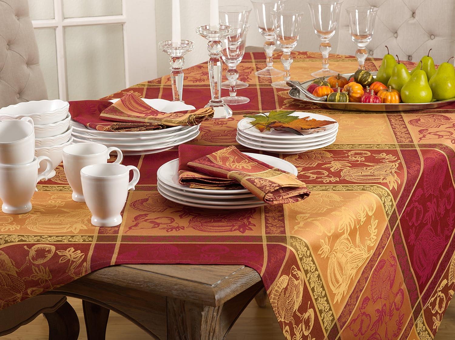 Saro Lifestyle Thanksgiving Fall Holiday Design Jacquard Cotton Blend Tablecloth