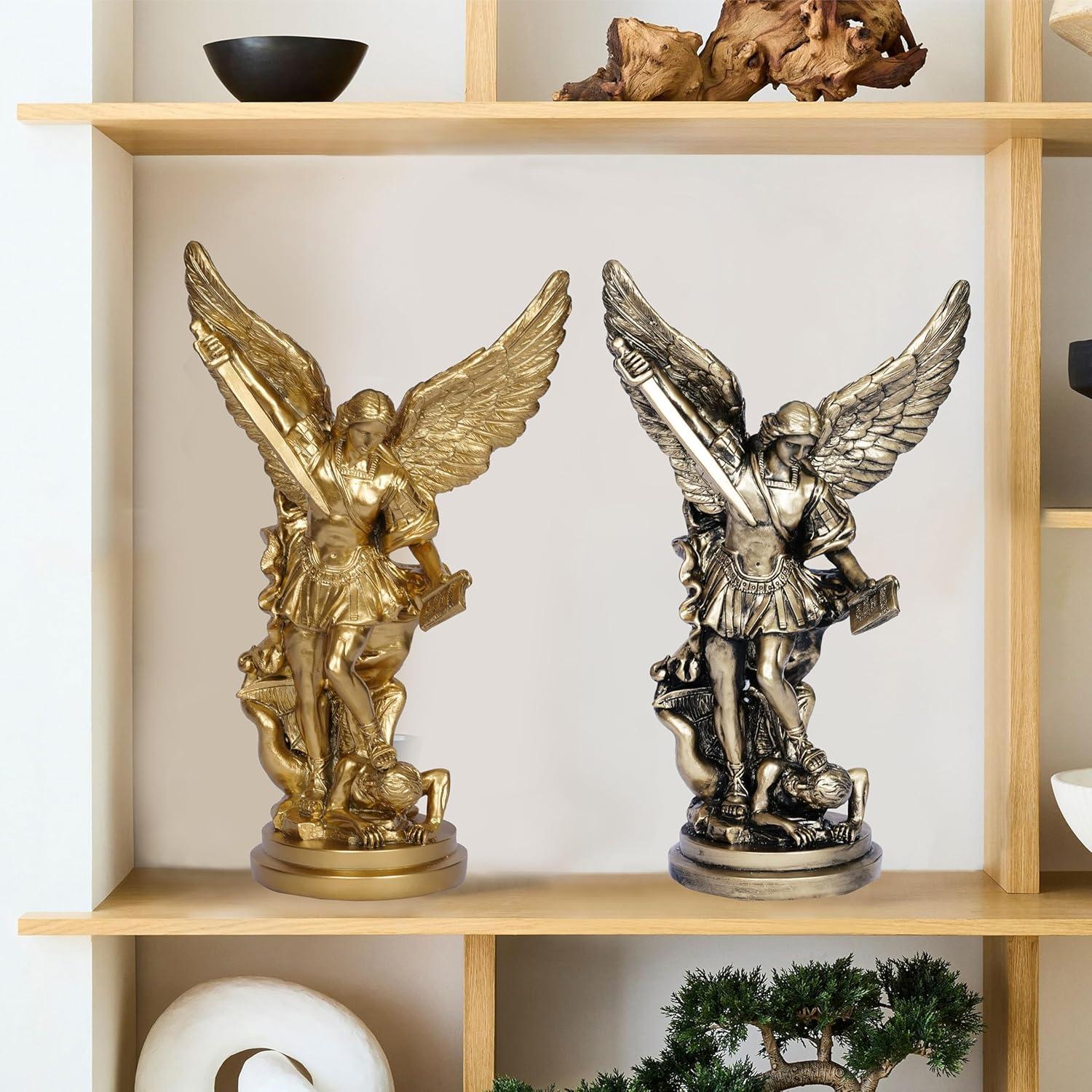 Trinx 12.2In St Michael Archangel Statue San Miguel Arcangel Statue Saint Michael Defeating Satan Michael Angel Statue Collection Figurines St. Michael Bronze Sculpture Archangel Michael Statue