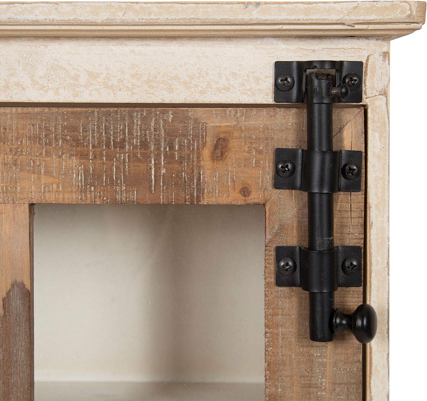 Rustic Brown and White Wood Wall Cabinet with Glass Windowpane Door